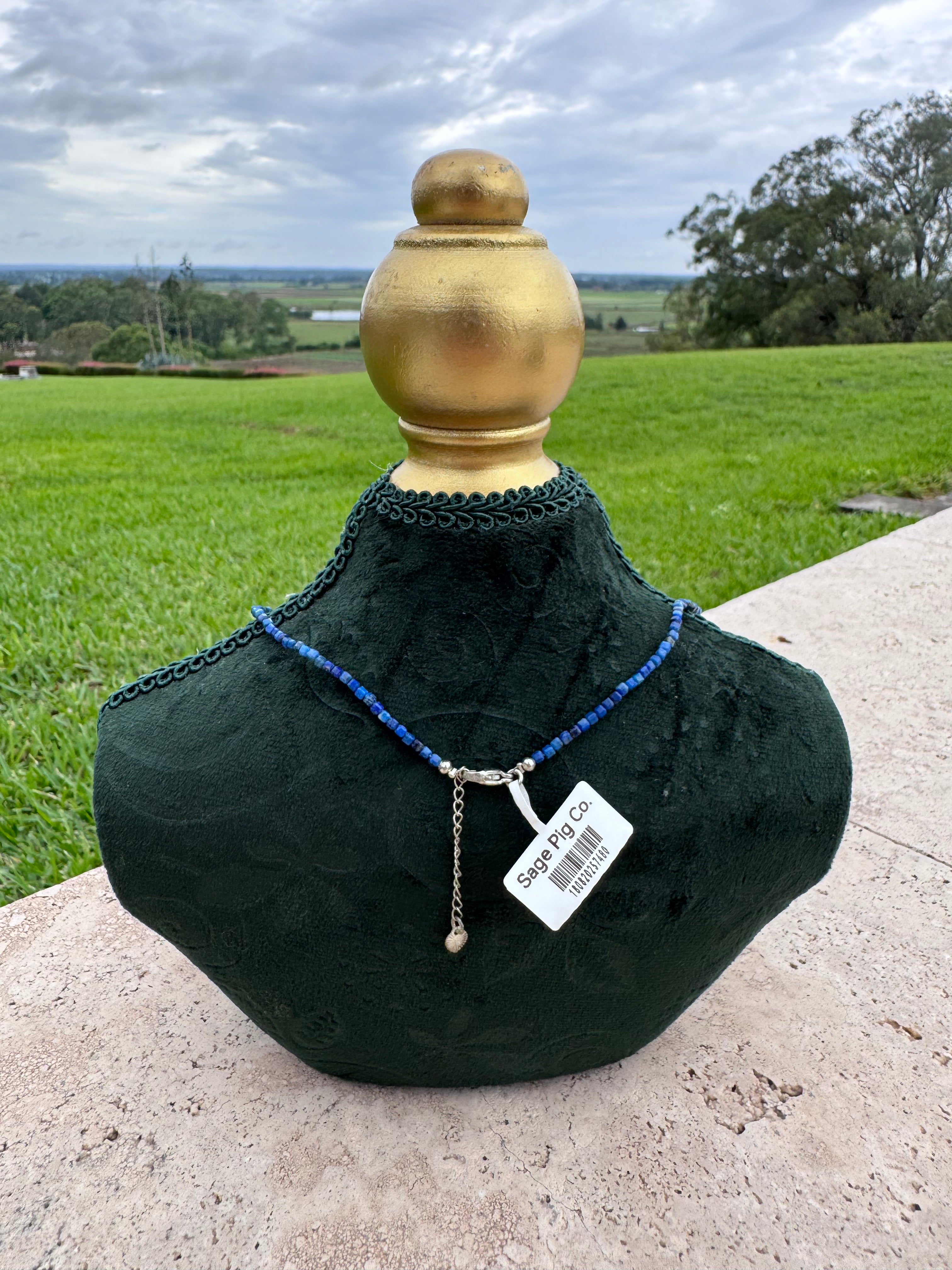 Lapis and pearl star choker