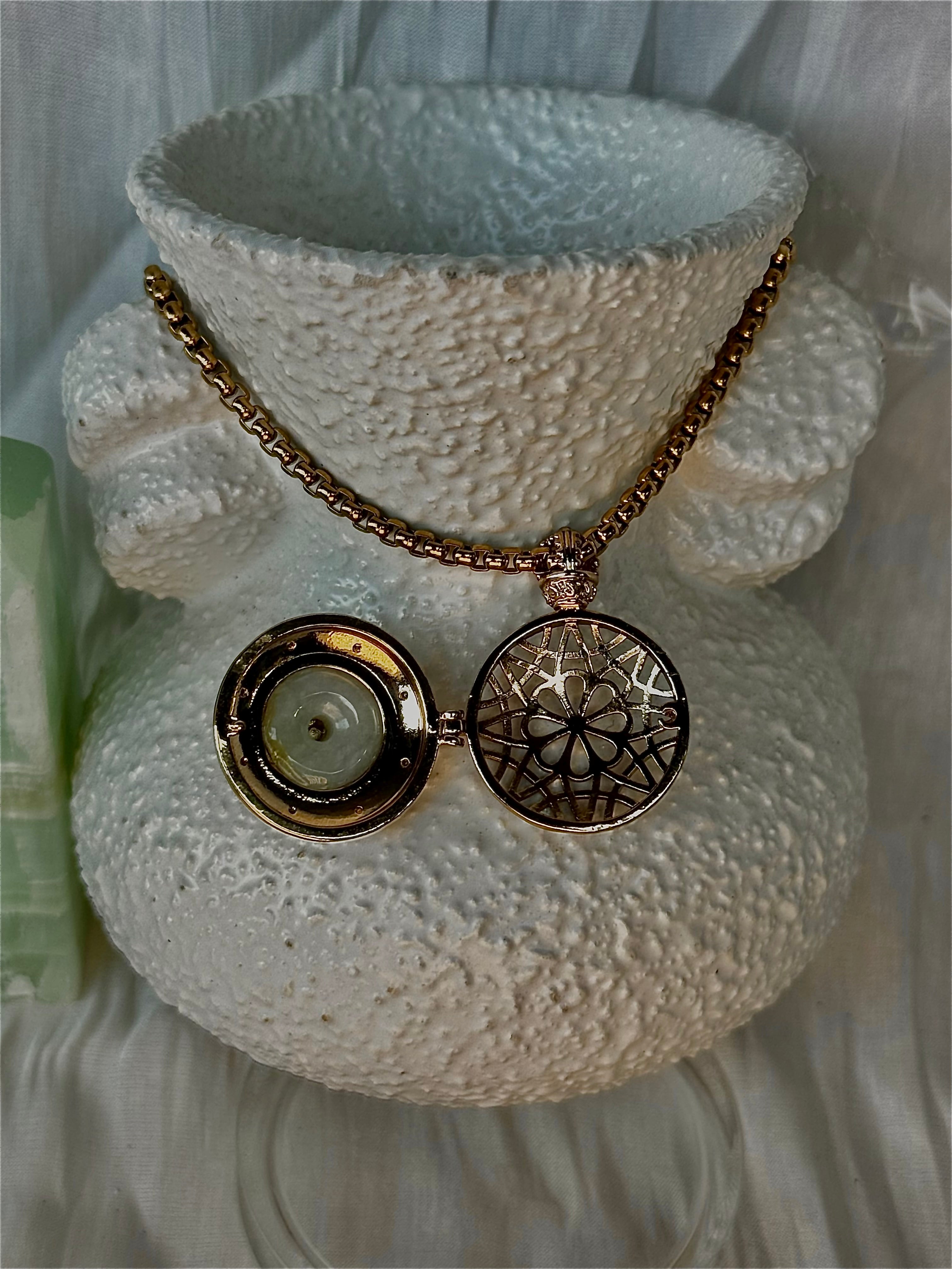 Gold Jade Locket Necklace