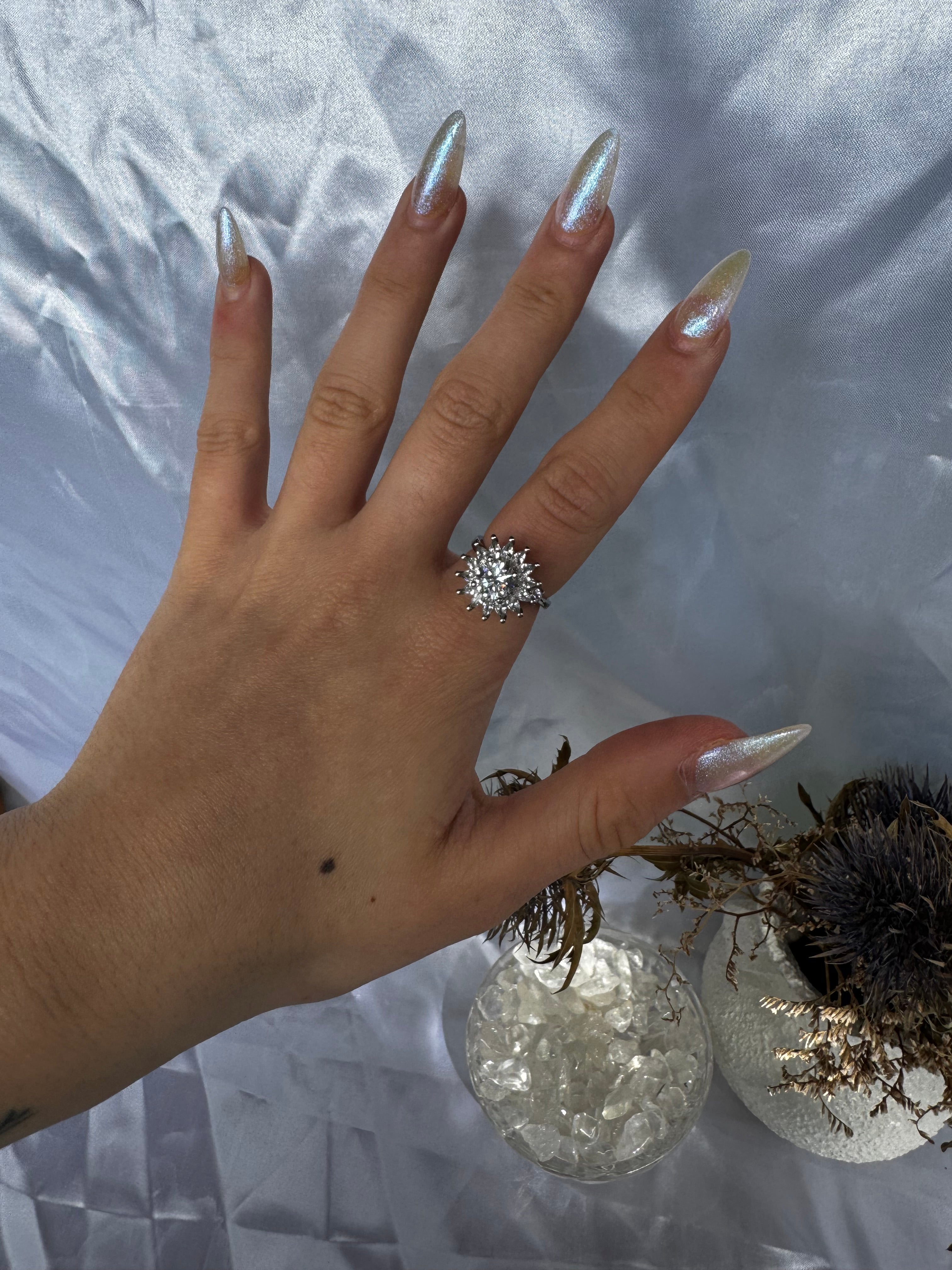 Silver Clear Sunflower Zirconia Fidget Ring