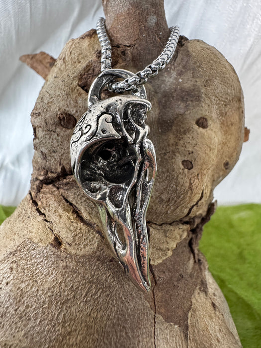 Silver Raven Skull Stainless Steel Pendant