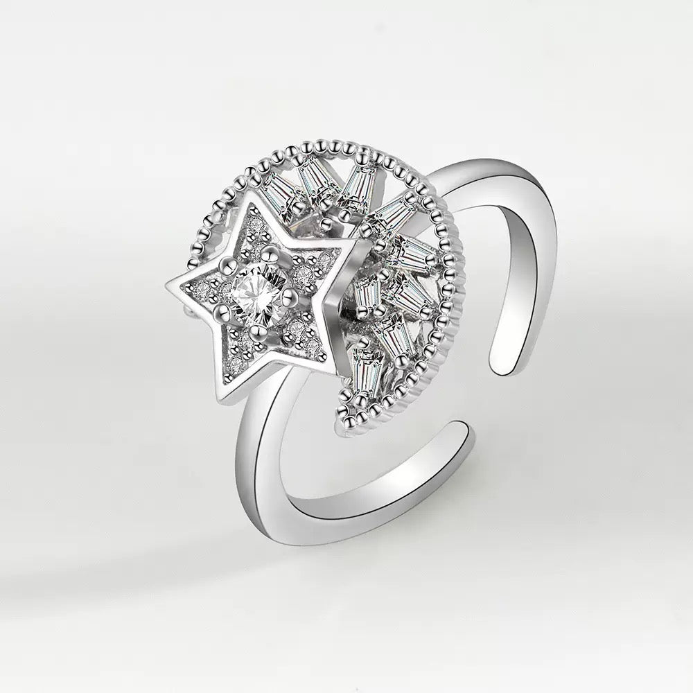 Moon and Star Silver Fidget Ring