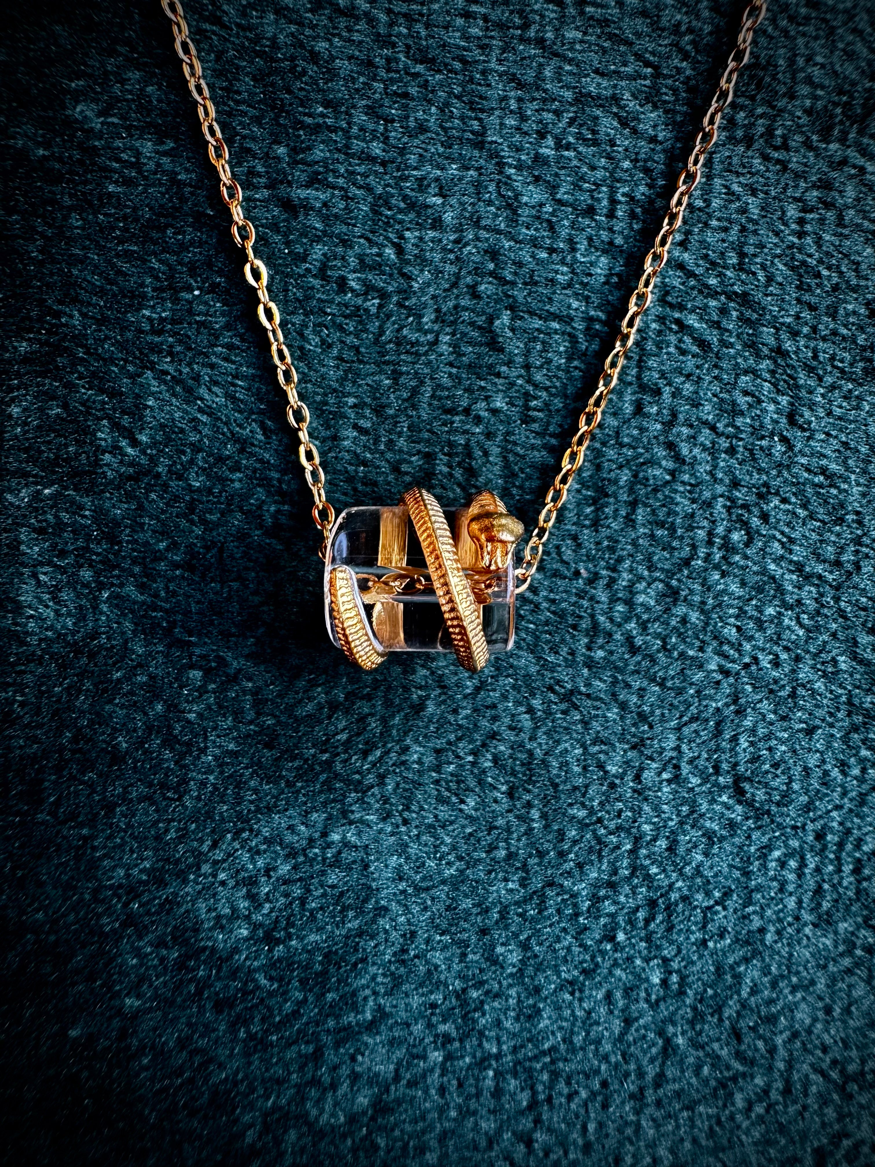 Gold Snake Wrapped Clear Quartz S925