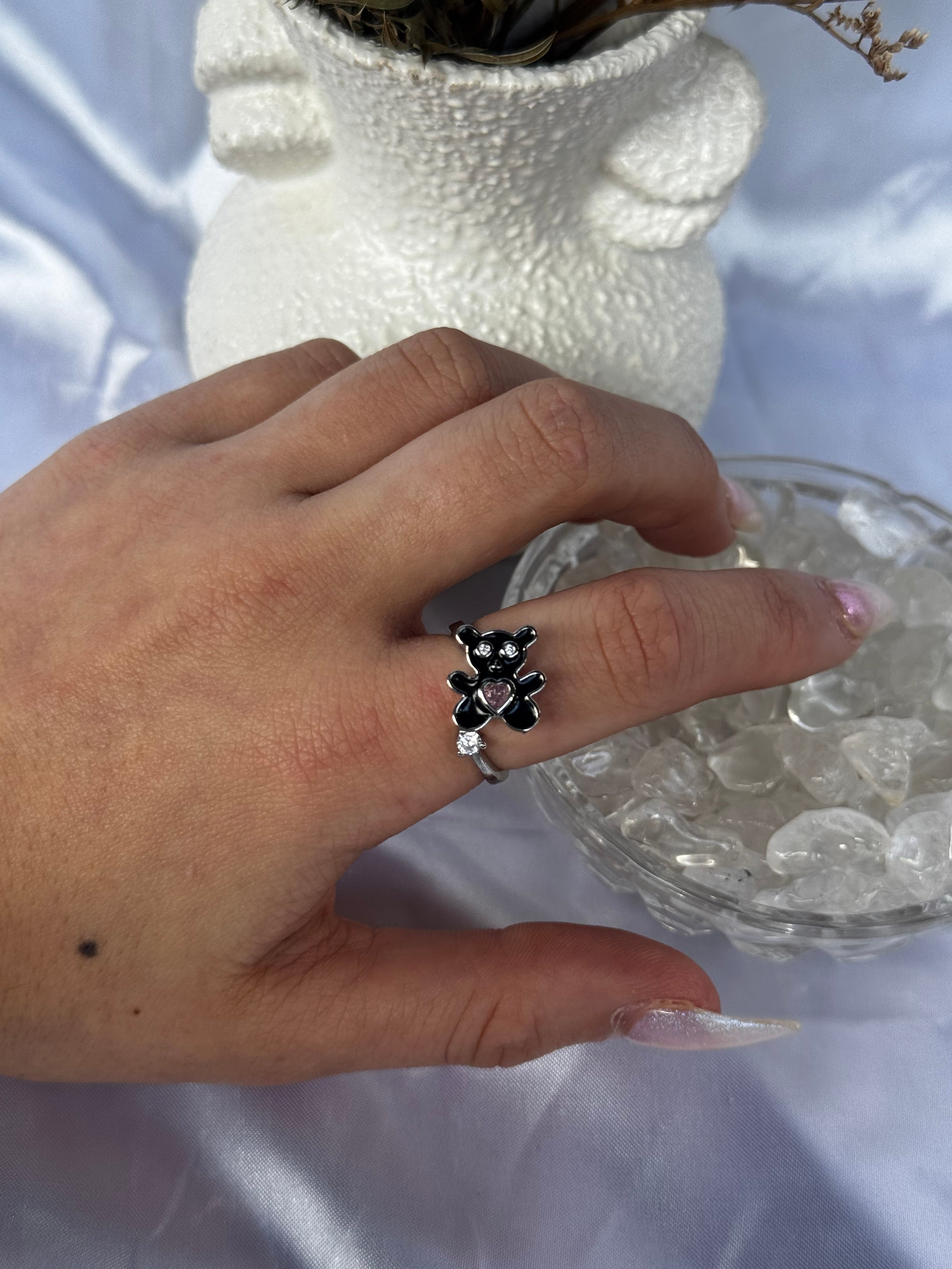 Black Bear pink heart Fidget Ring
