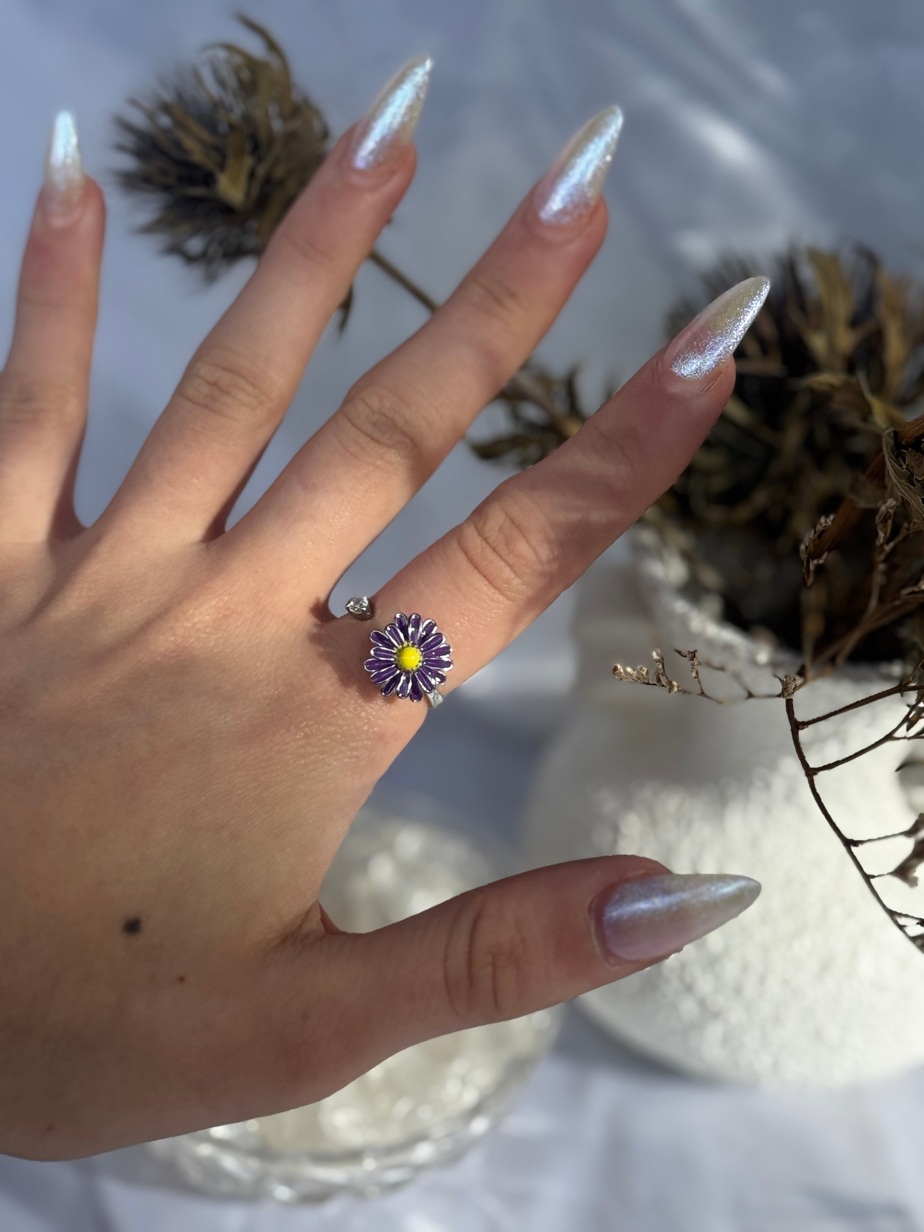Purple Flower Fidget Ring Silver