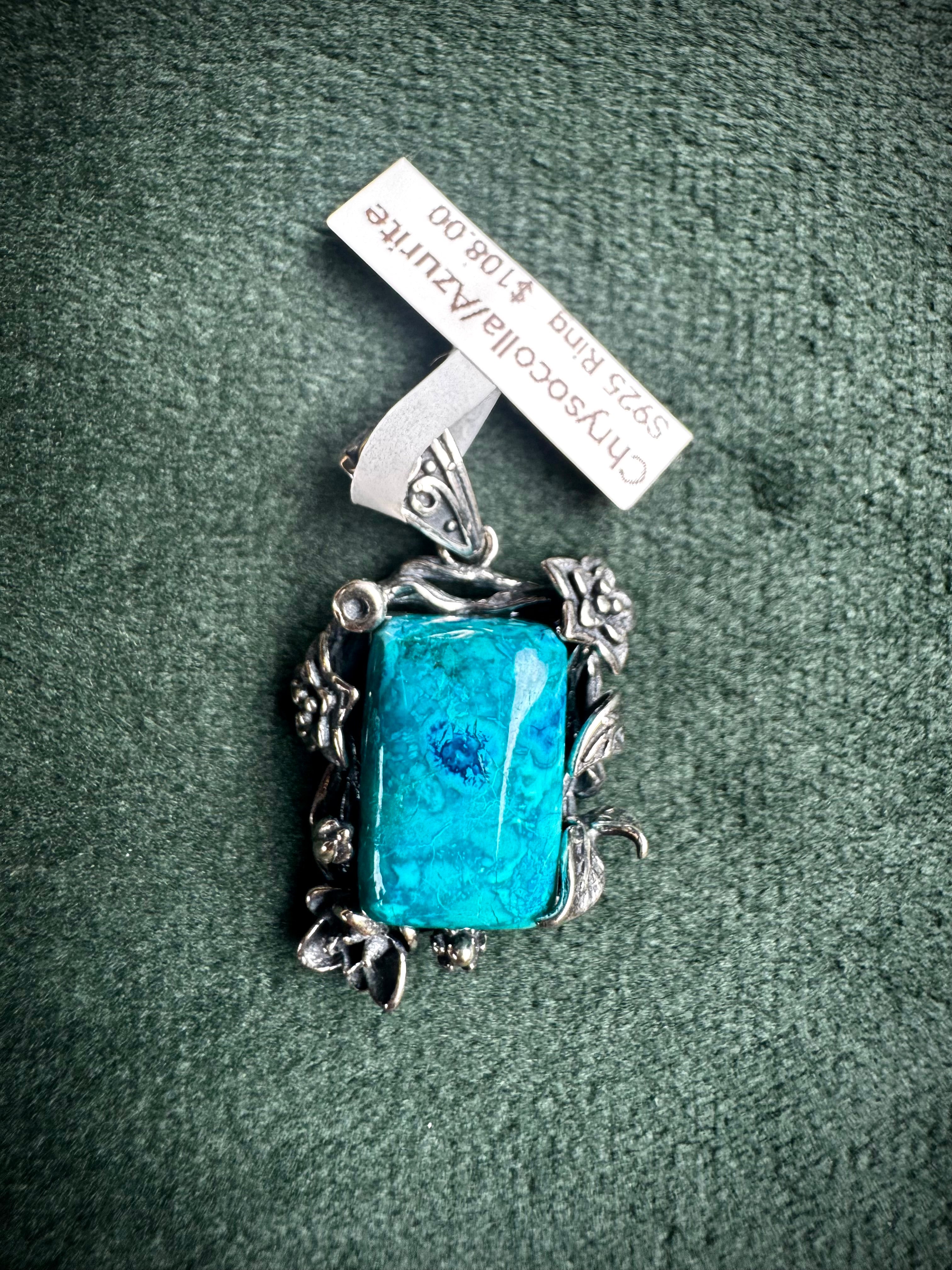 S925 Chrysocolla Floral Pendants