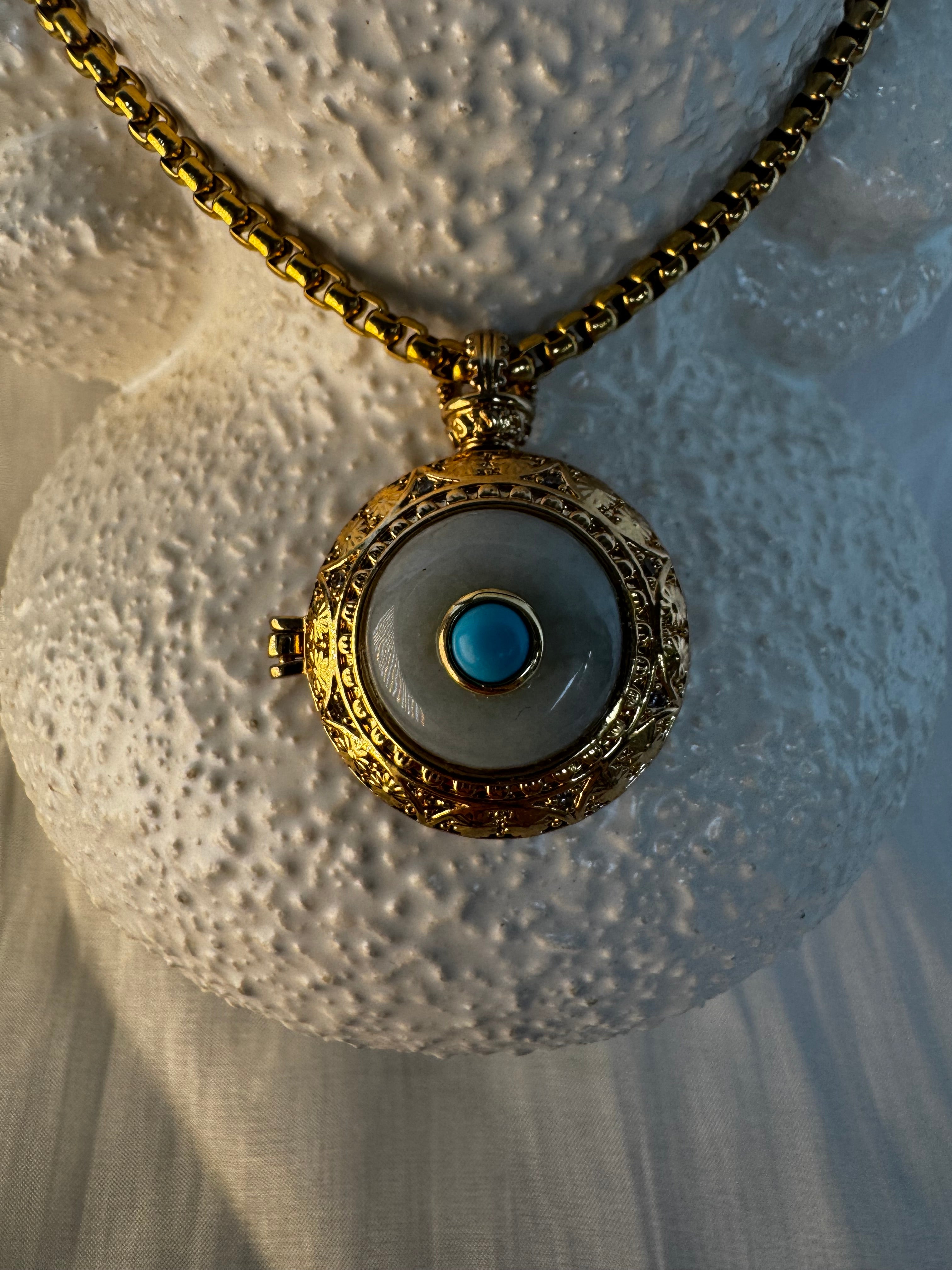 Gold Jade Locket Necklace