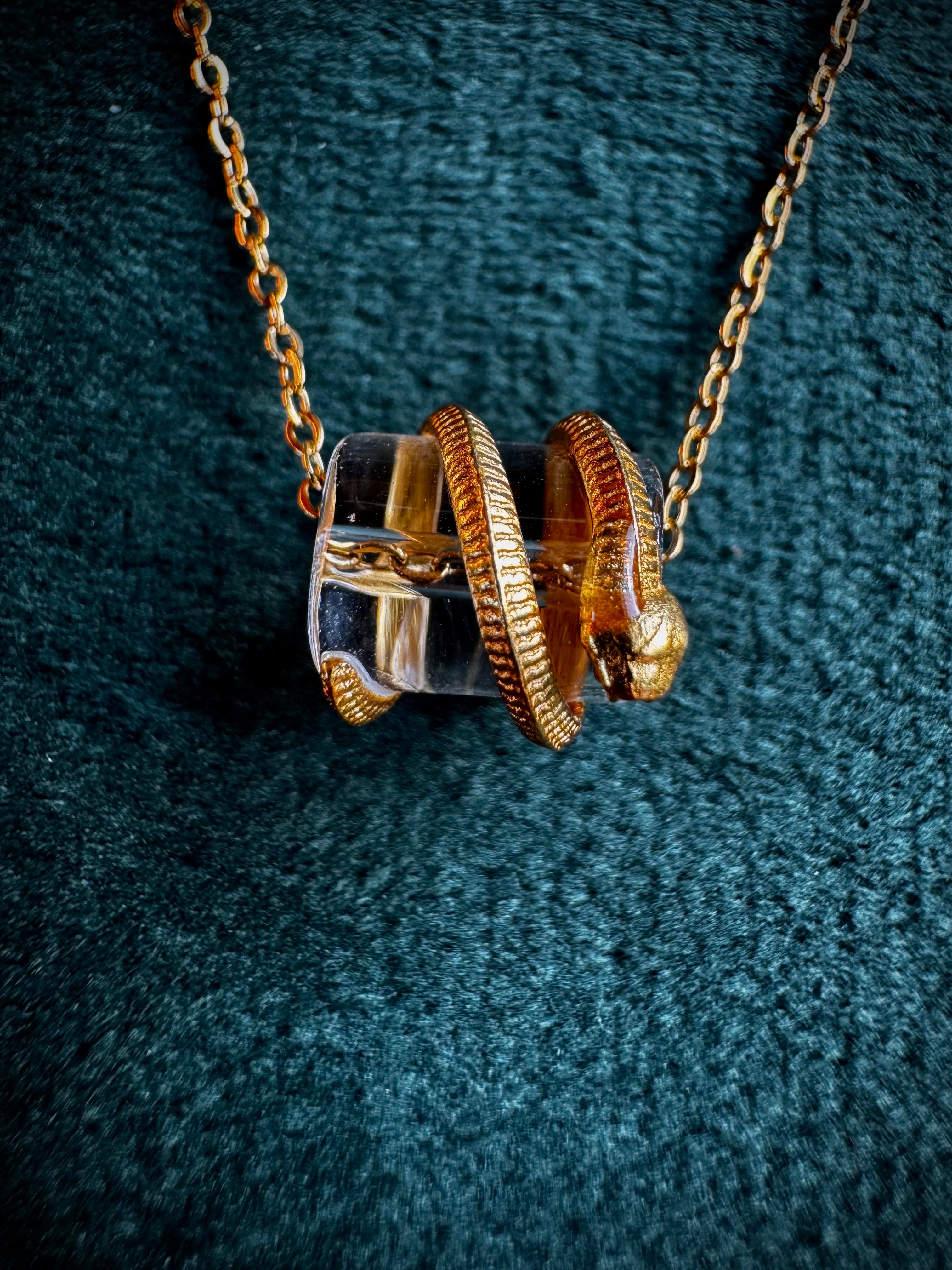 Gold Snake Wrapped Clear Quartz S925
