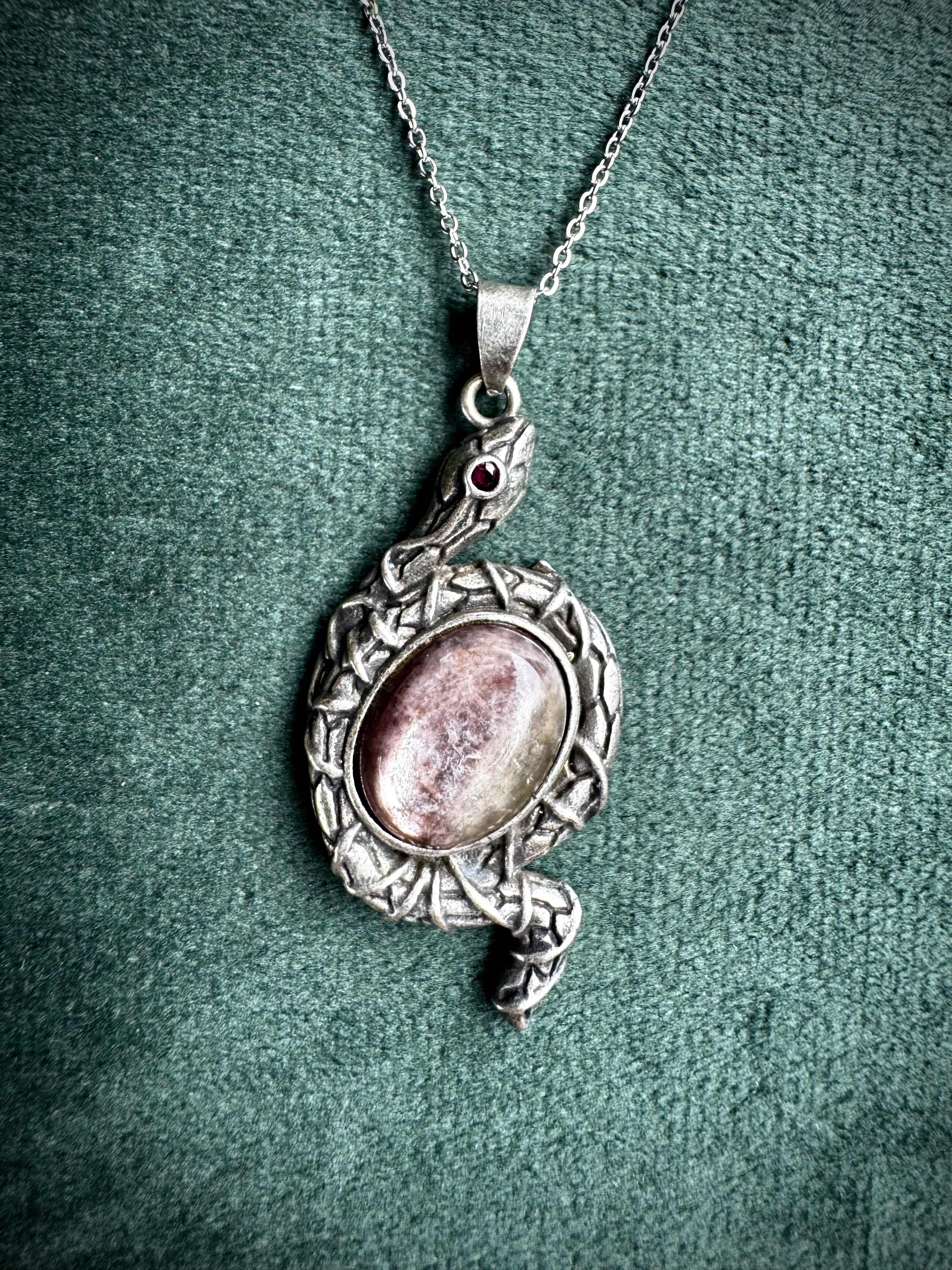 Lepidolite Snake Pendant