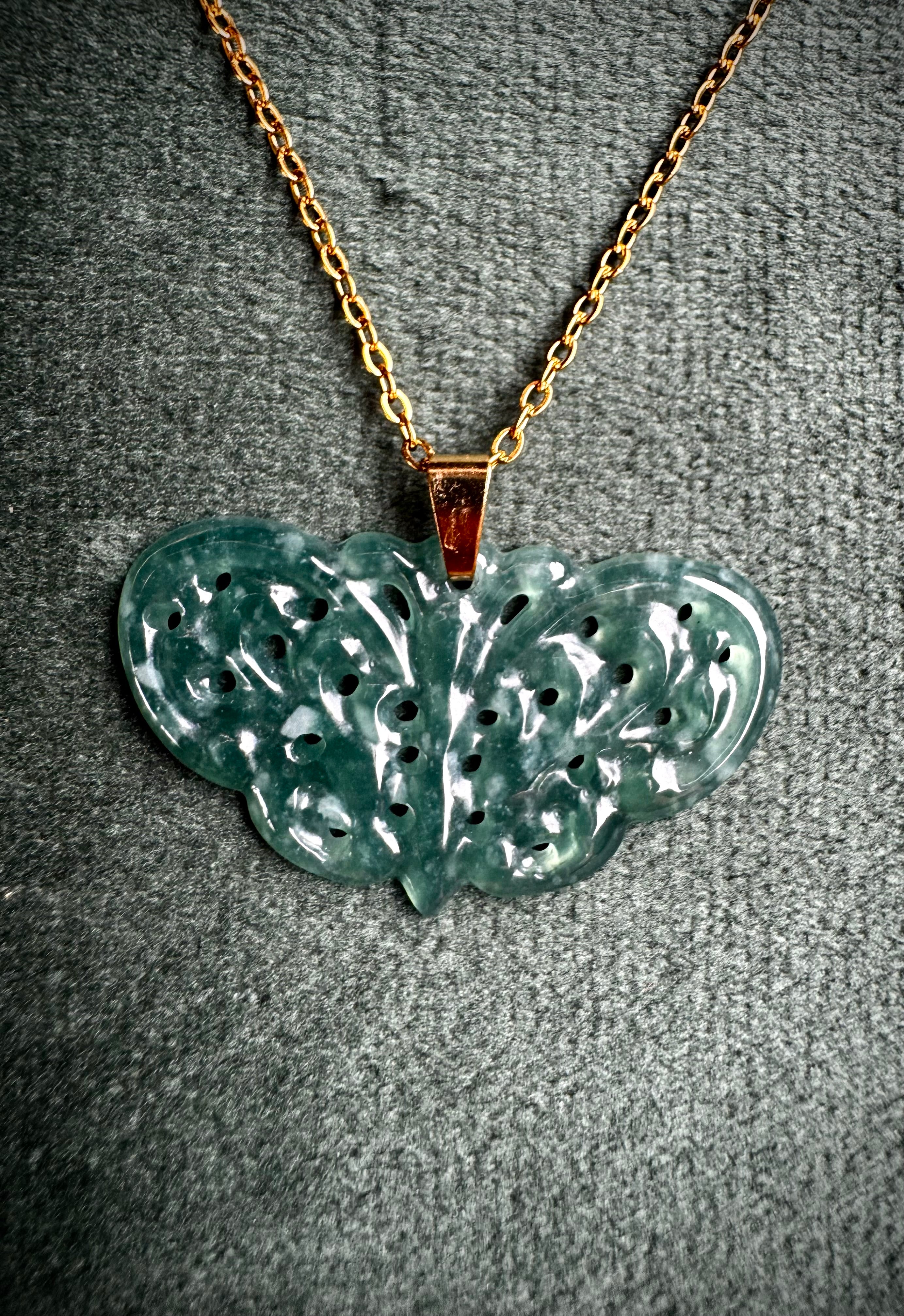 Blue Jade Butterfly Pendant