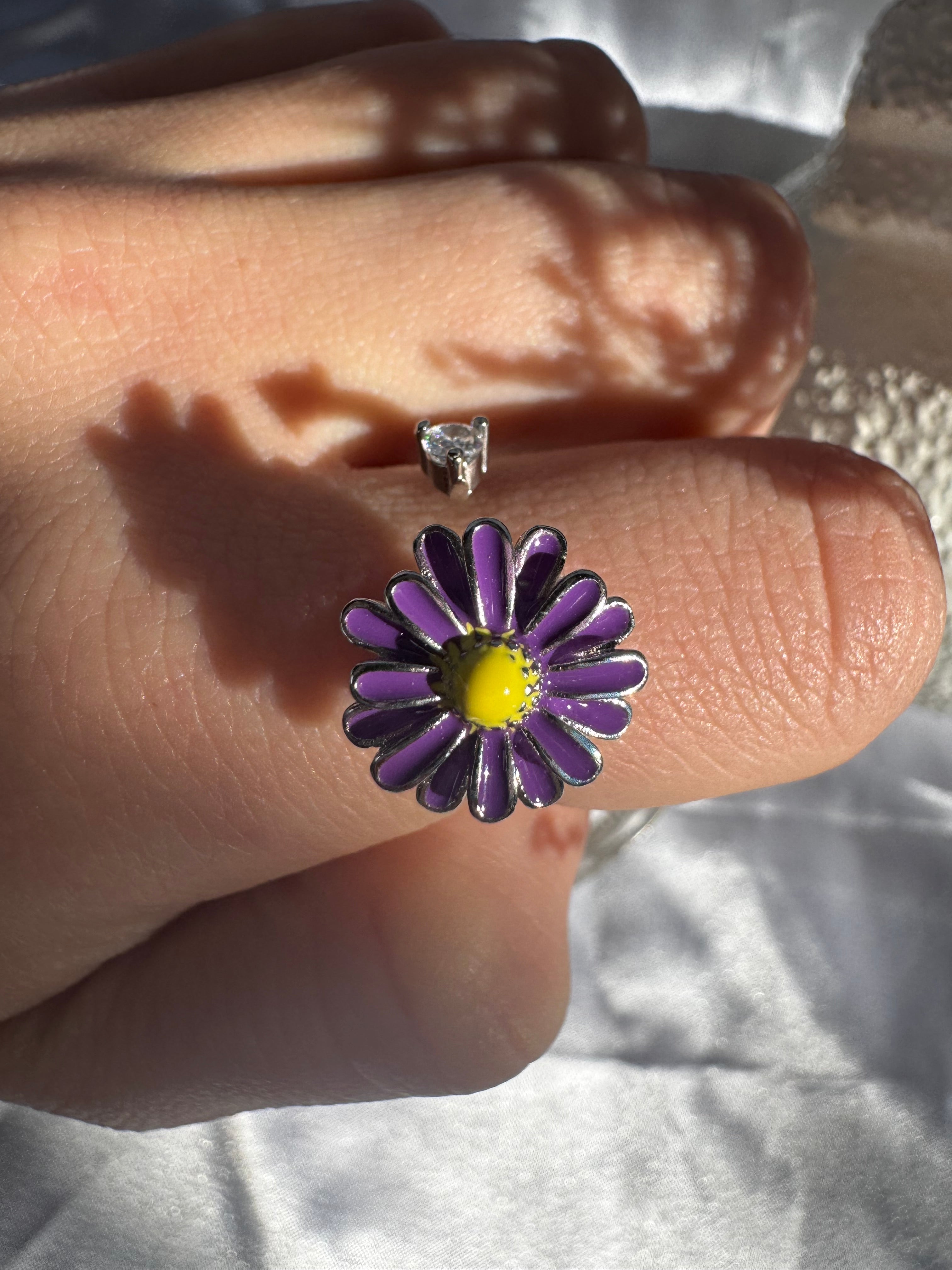 Purple Flower Fidget Ring Silver