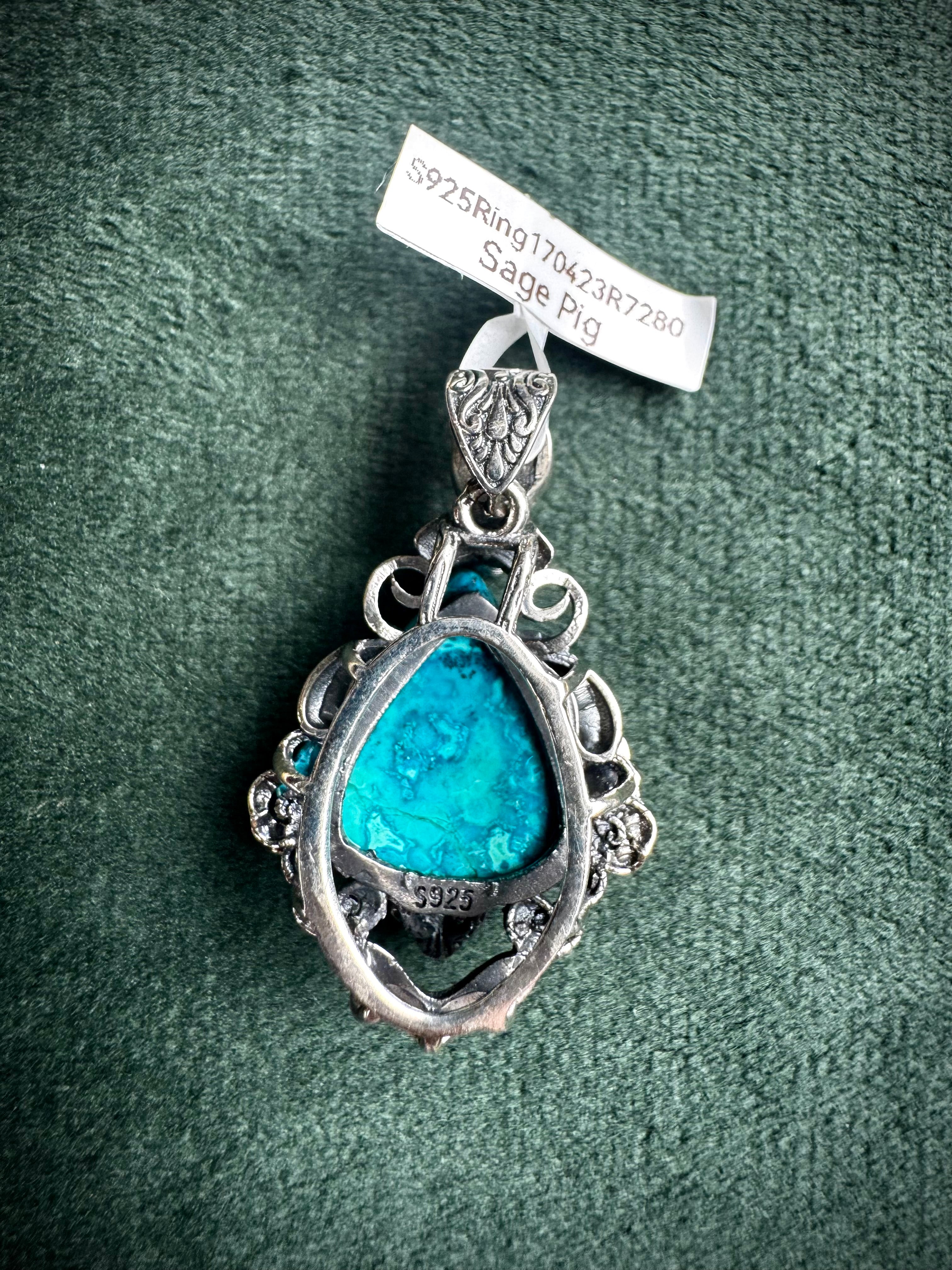 S925 Chrysocolla Floral Pendants