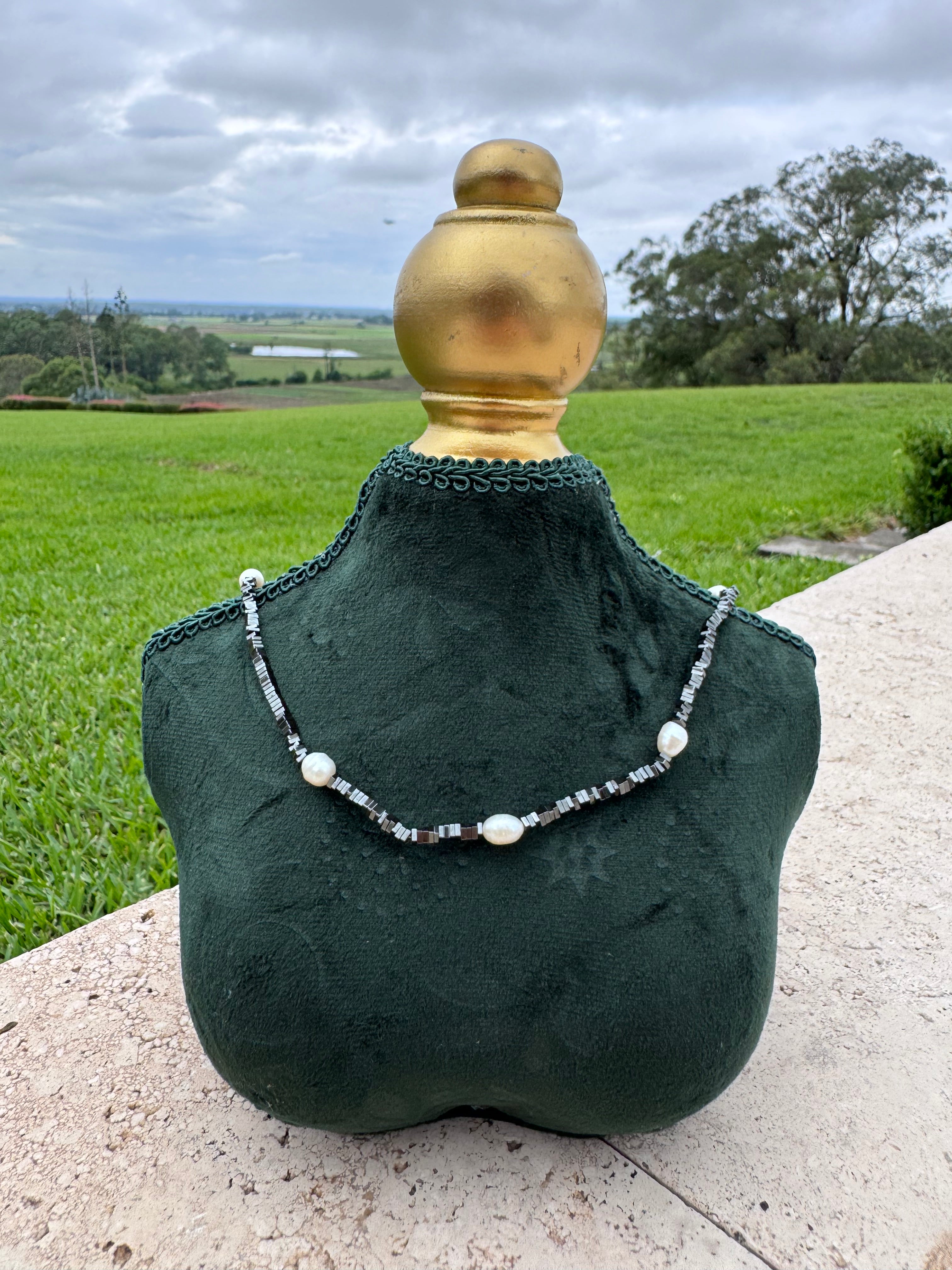 Hematite & Pearl Choker