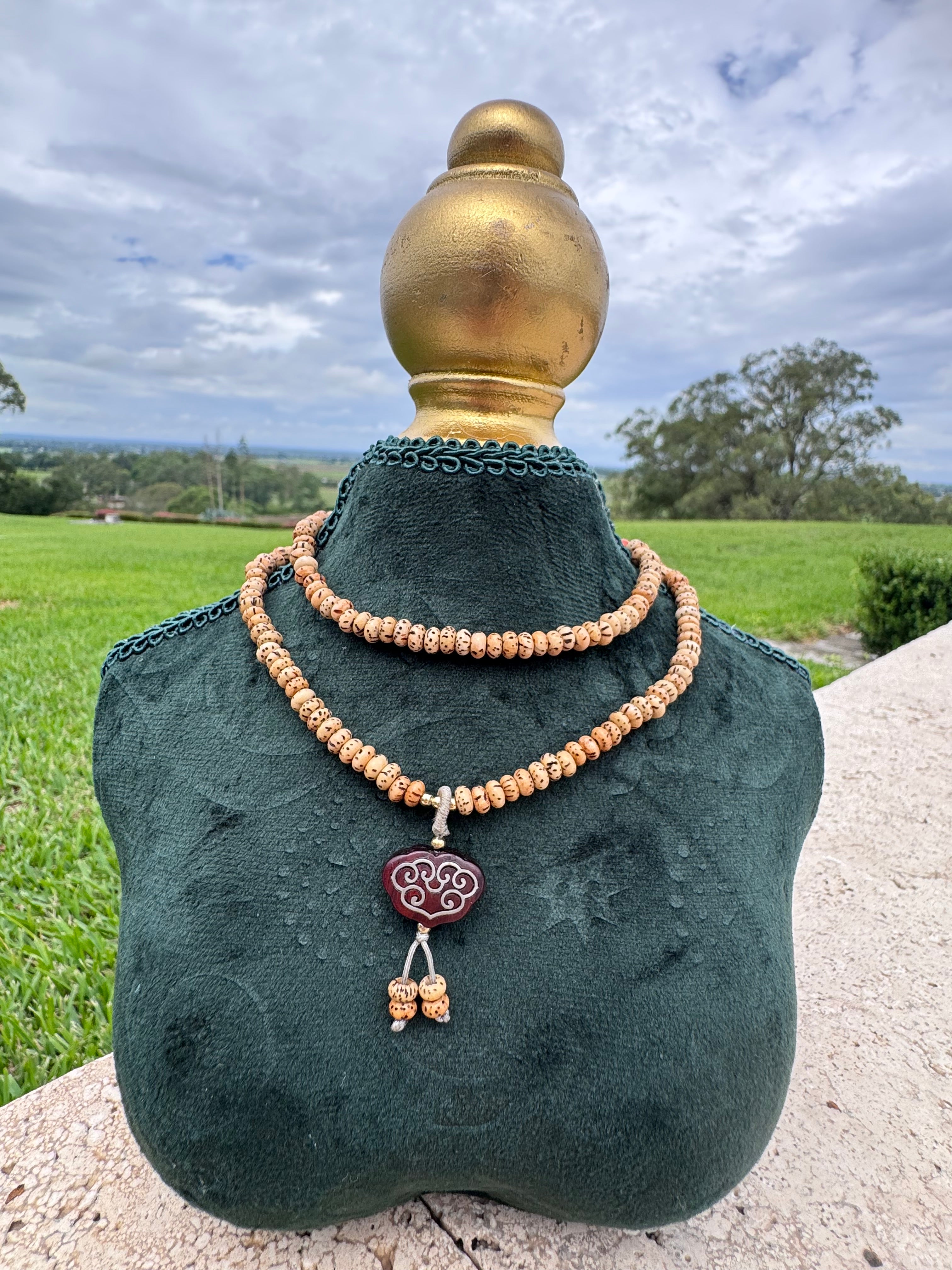 Hand made Star and Moon Bodhi Seeds With Red wood pendant necklace