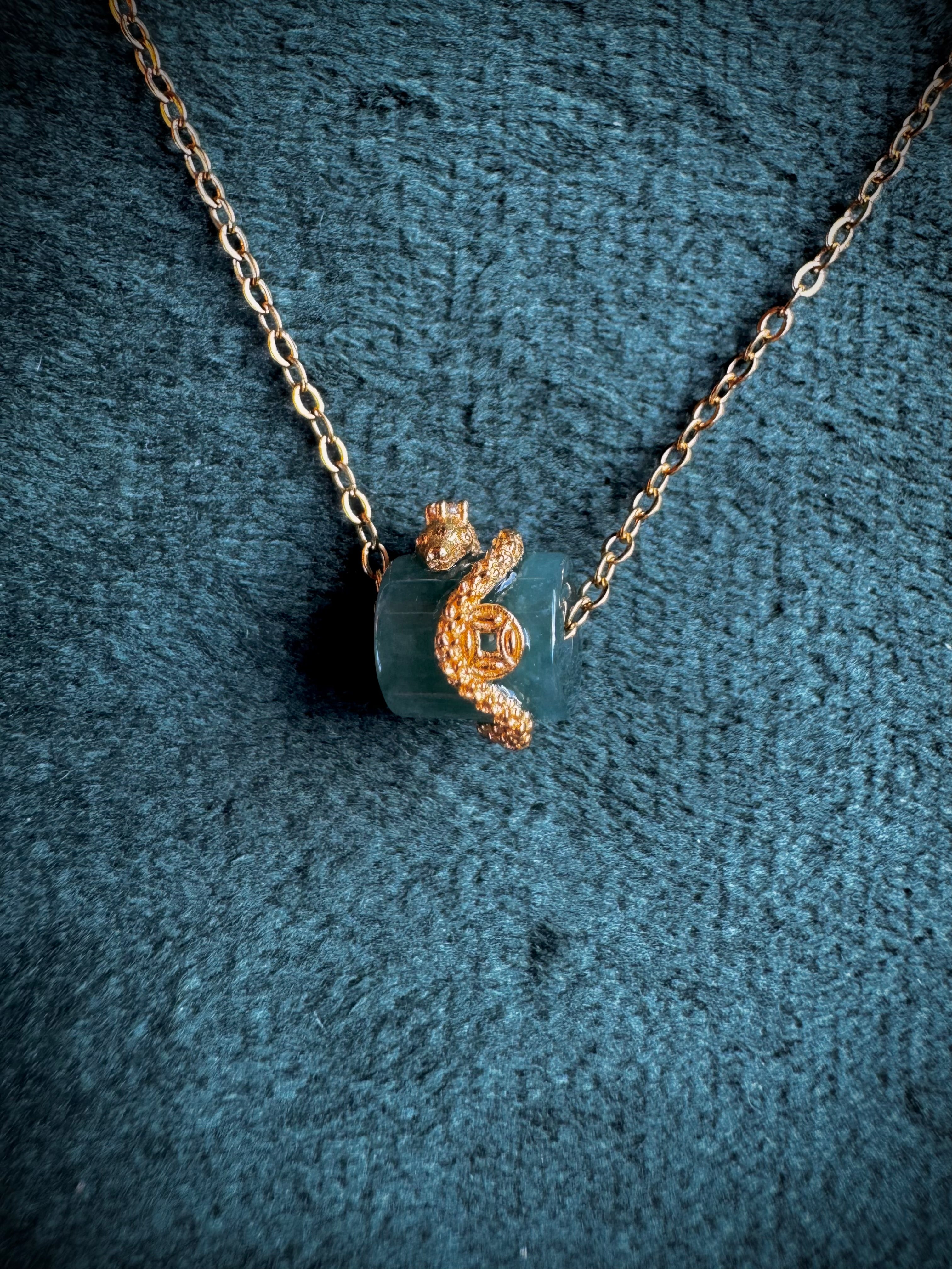 Gold Snake Wrapped Jade S925