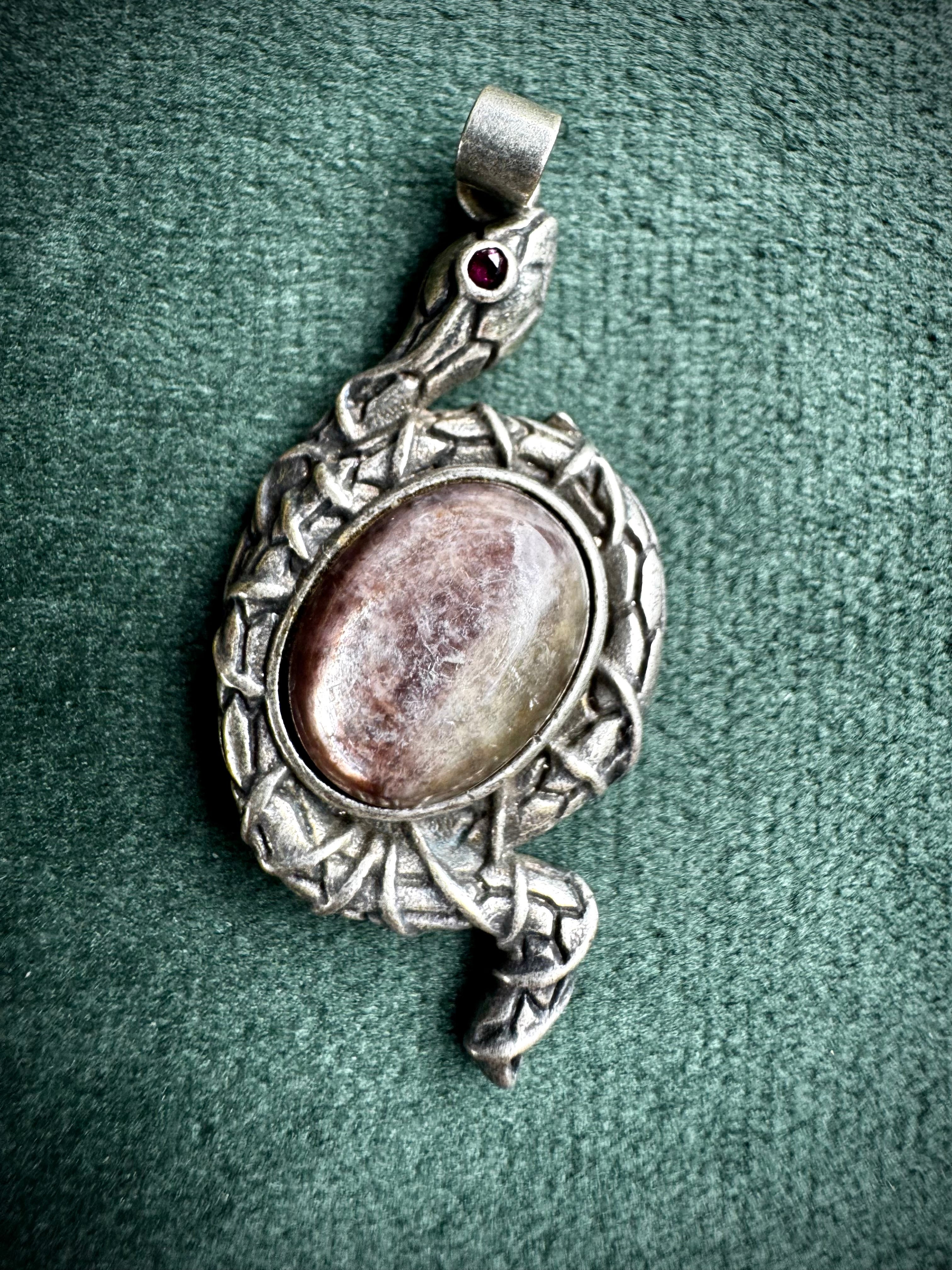Lepidolite Snake Pendant