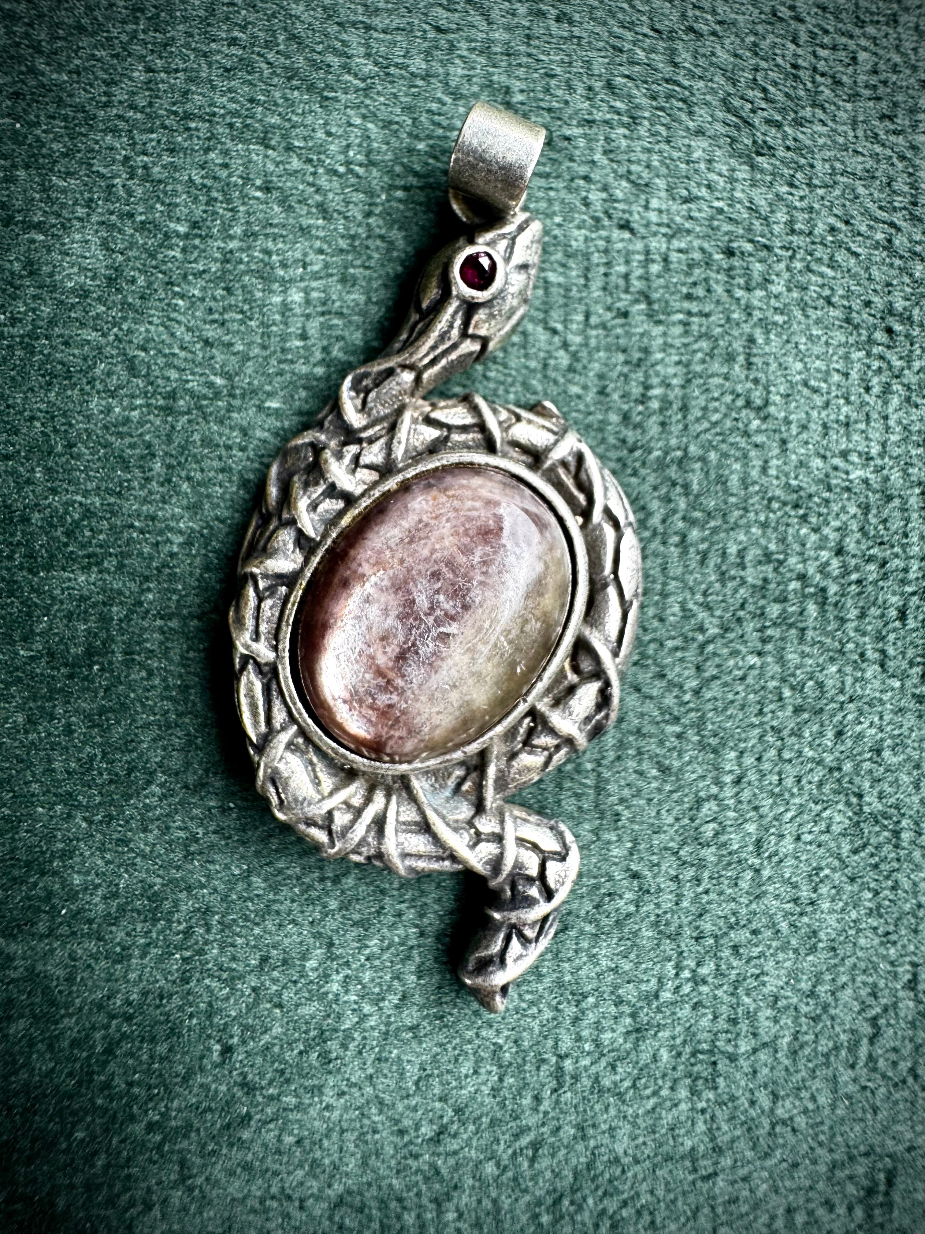 Lepidolite Snake Pendant