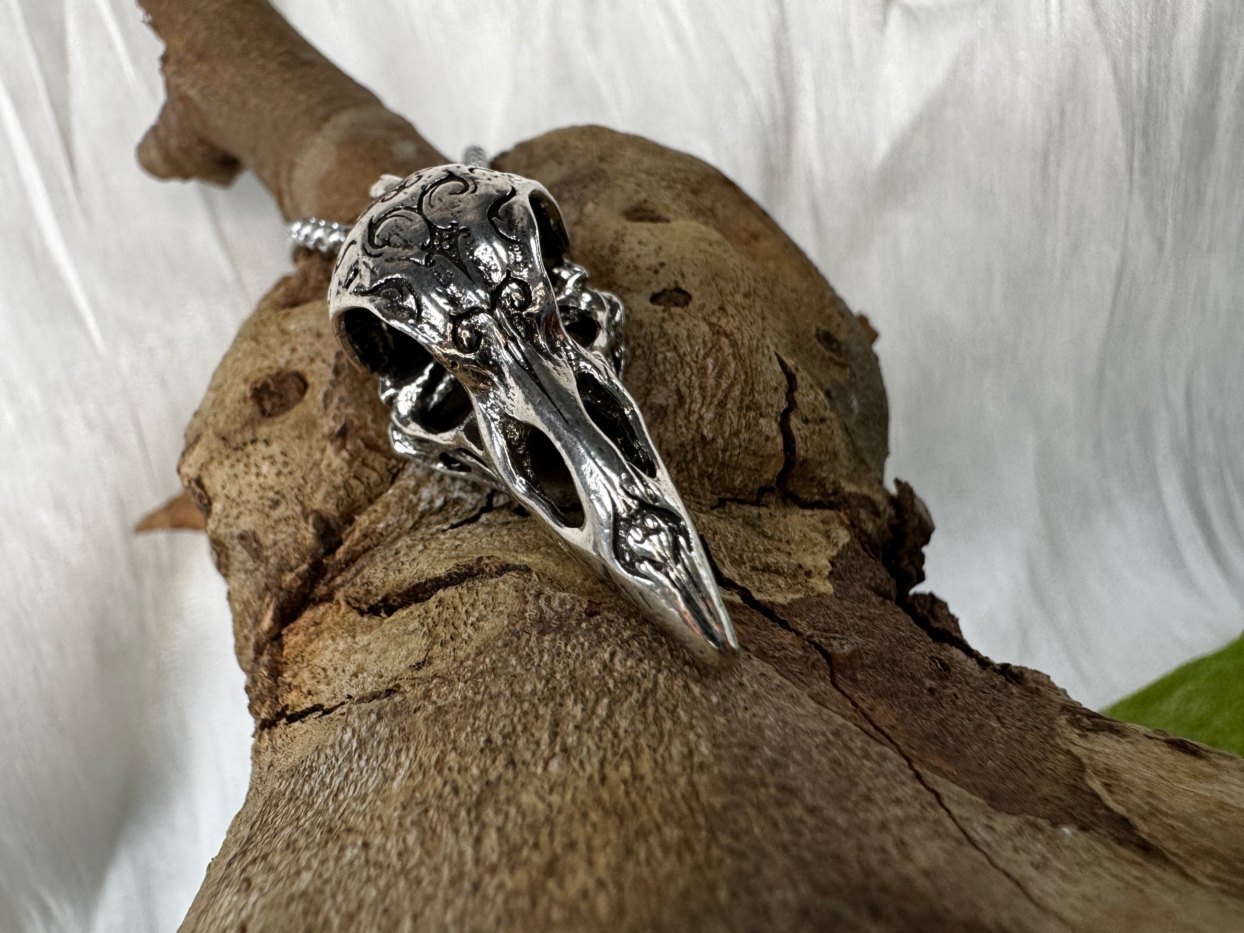 Silver Raven Skull Stainless Steel Pendant