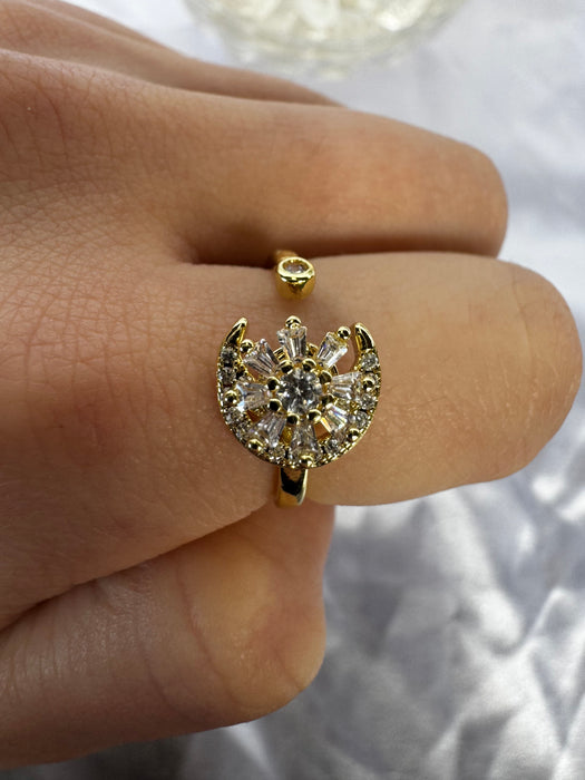 Moon and Star Gold Silver Fidget Ring