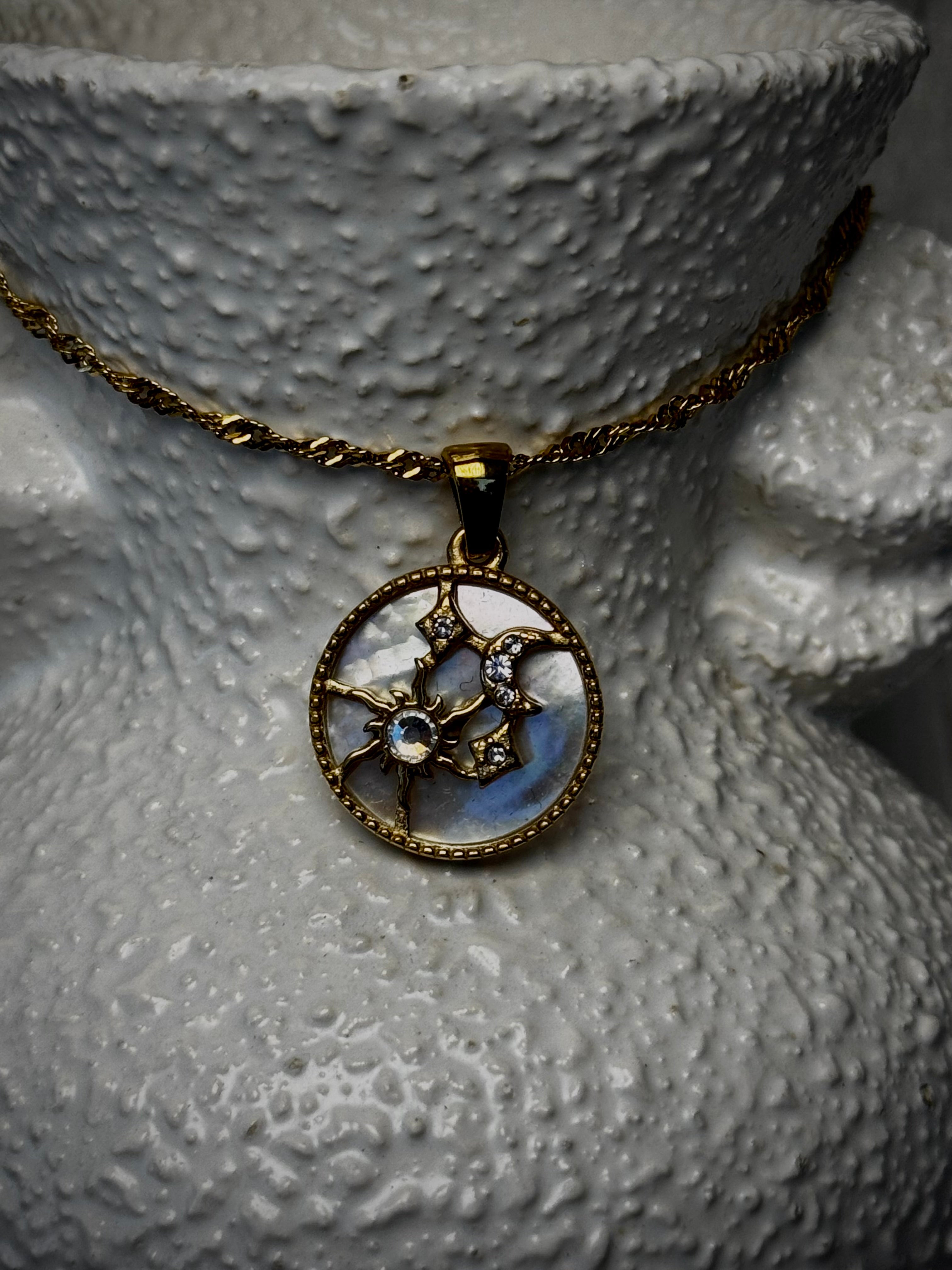 Mother of Pearl Sun, Moon and Stars pendant