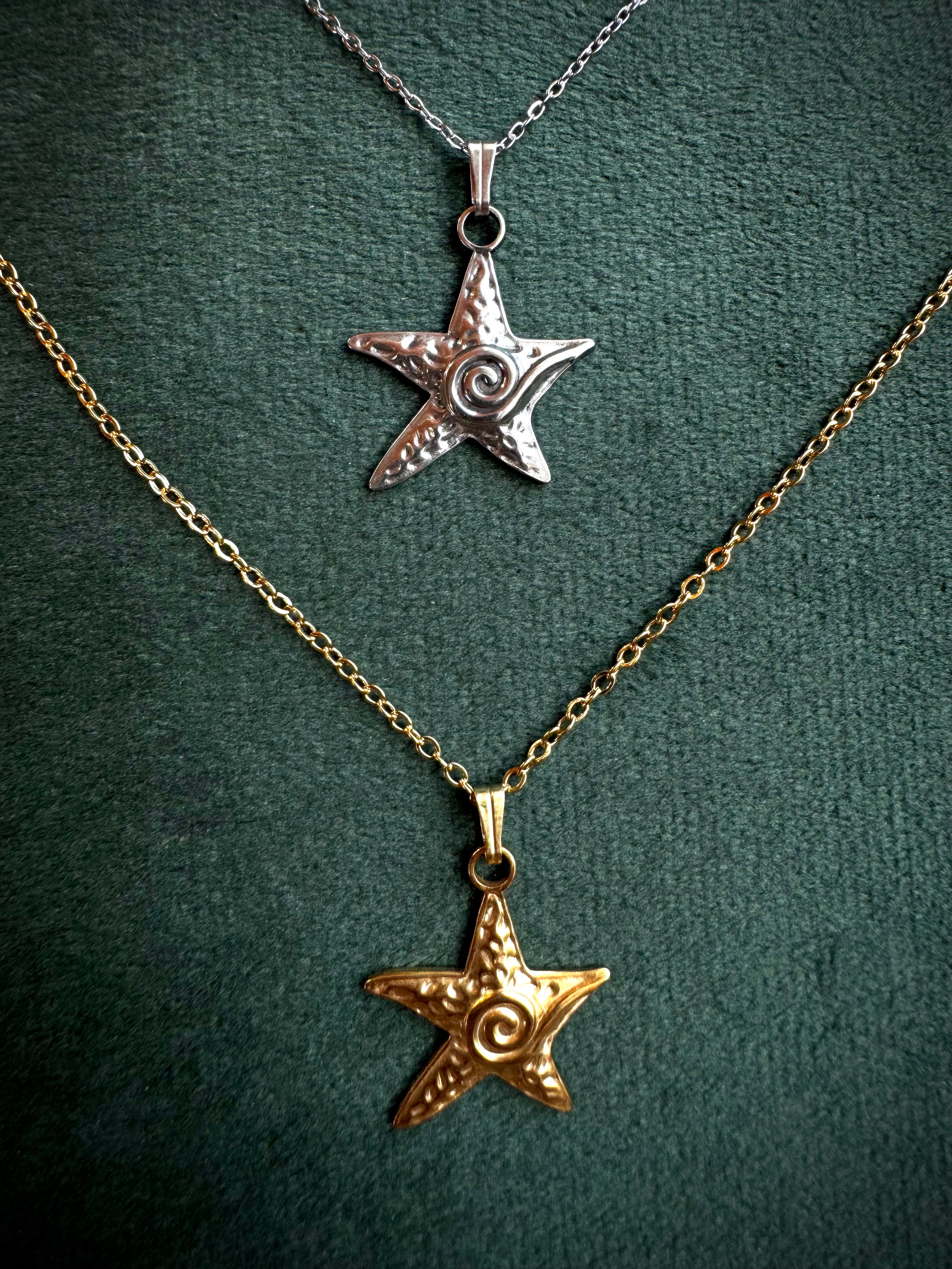 Gold or Silver Starfish with Wave