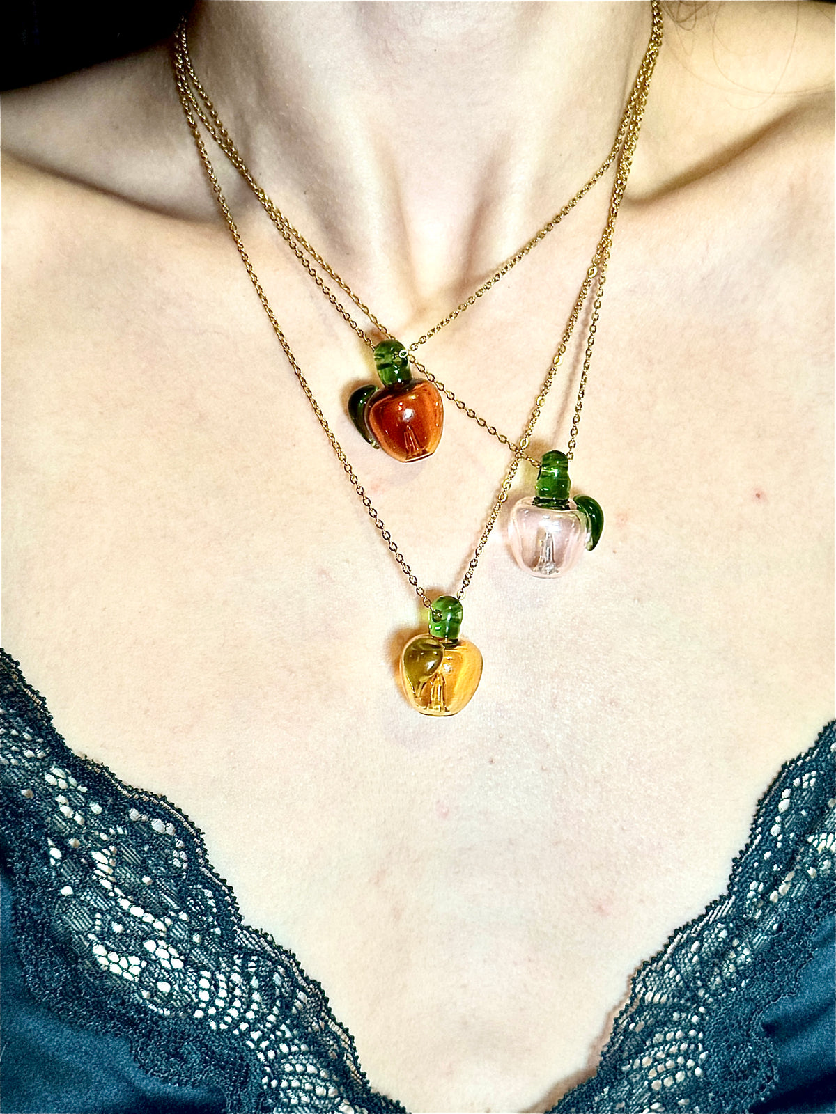 Apple Essential Oil Glass Bottle Gold Chain Necklace