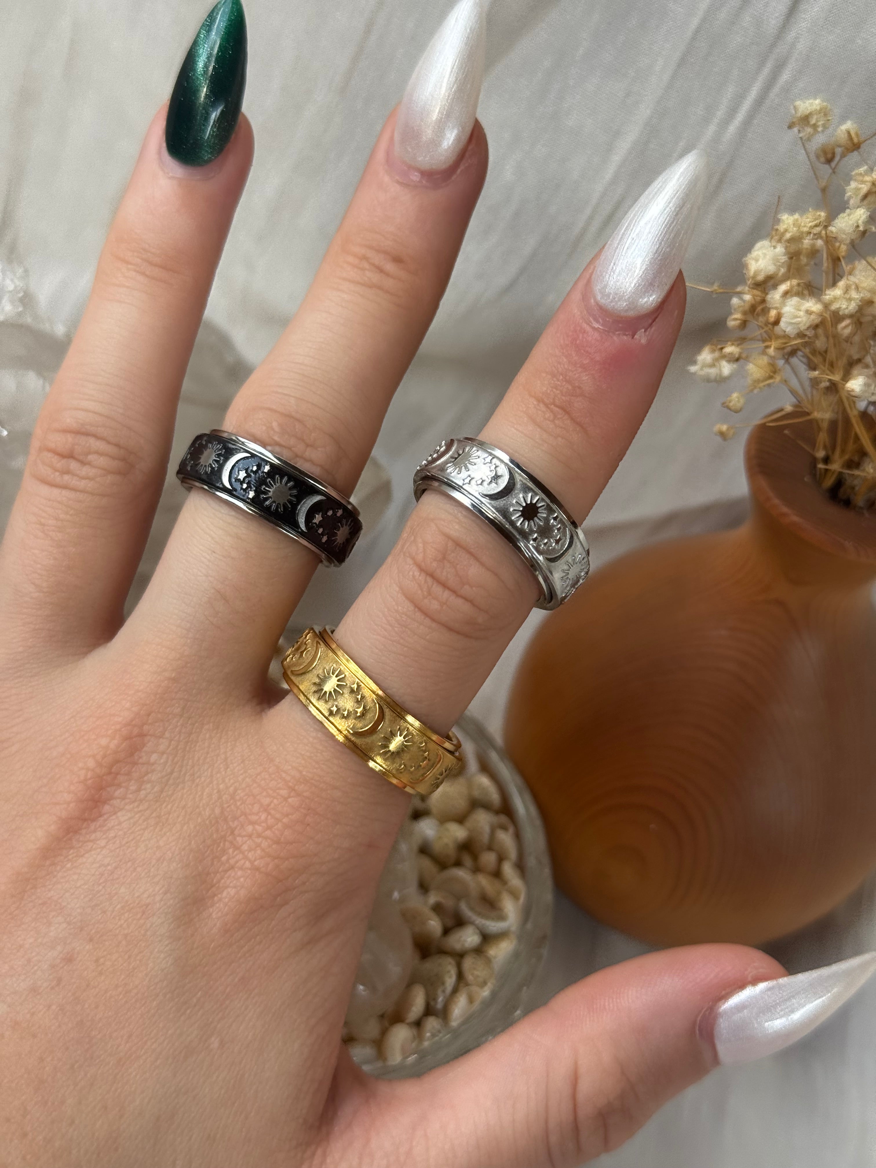 Star Moon Sun Fidget Ring - Gold Silver