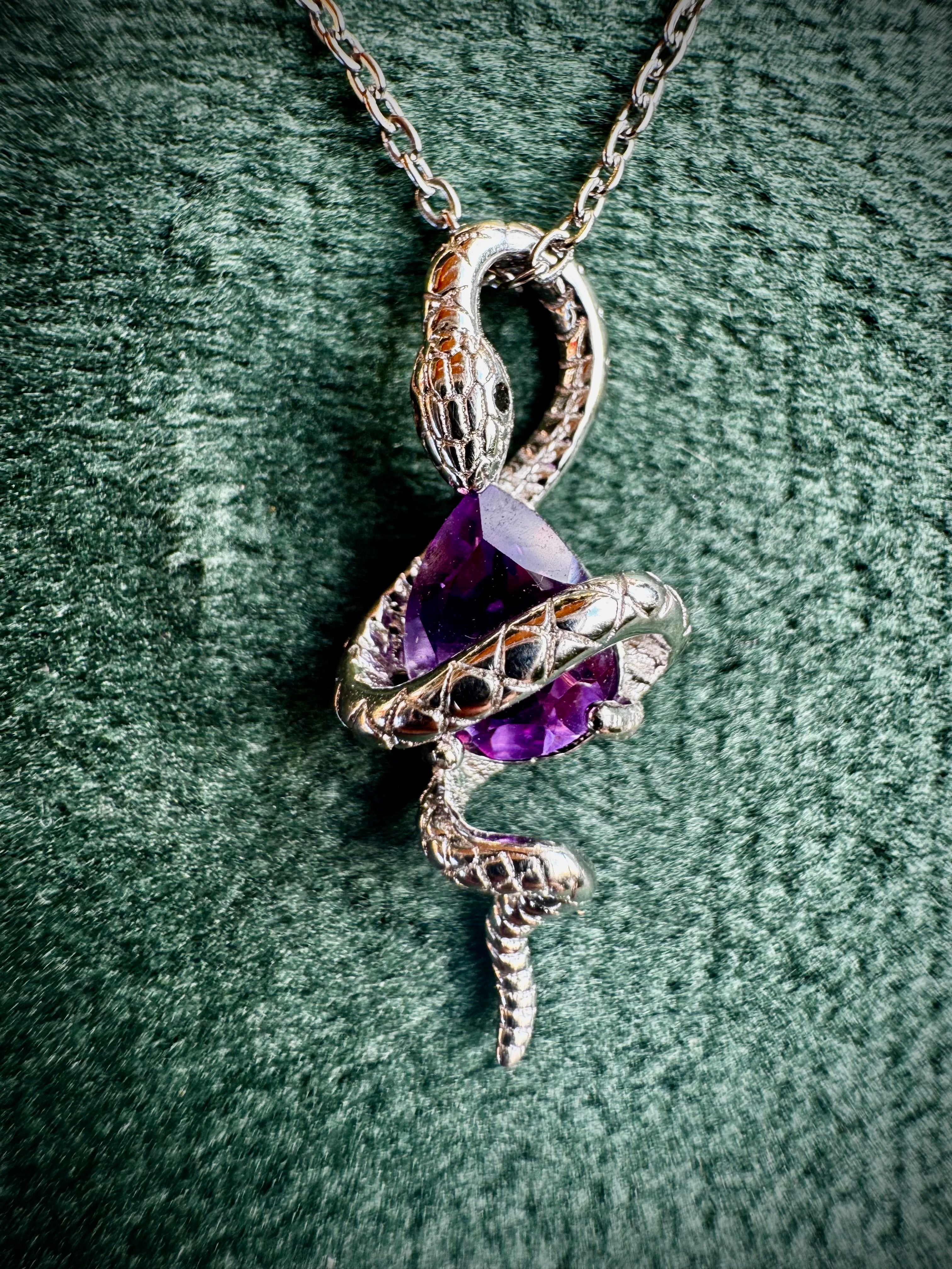 S925 Snake Holding Gem