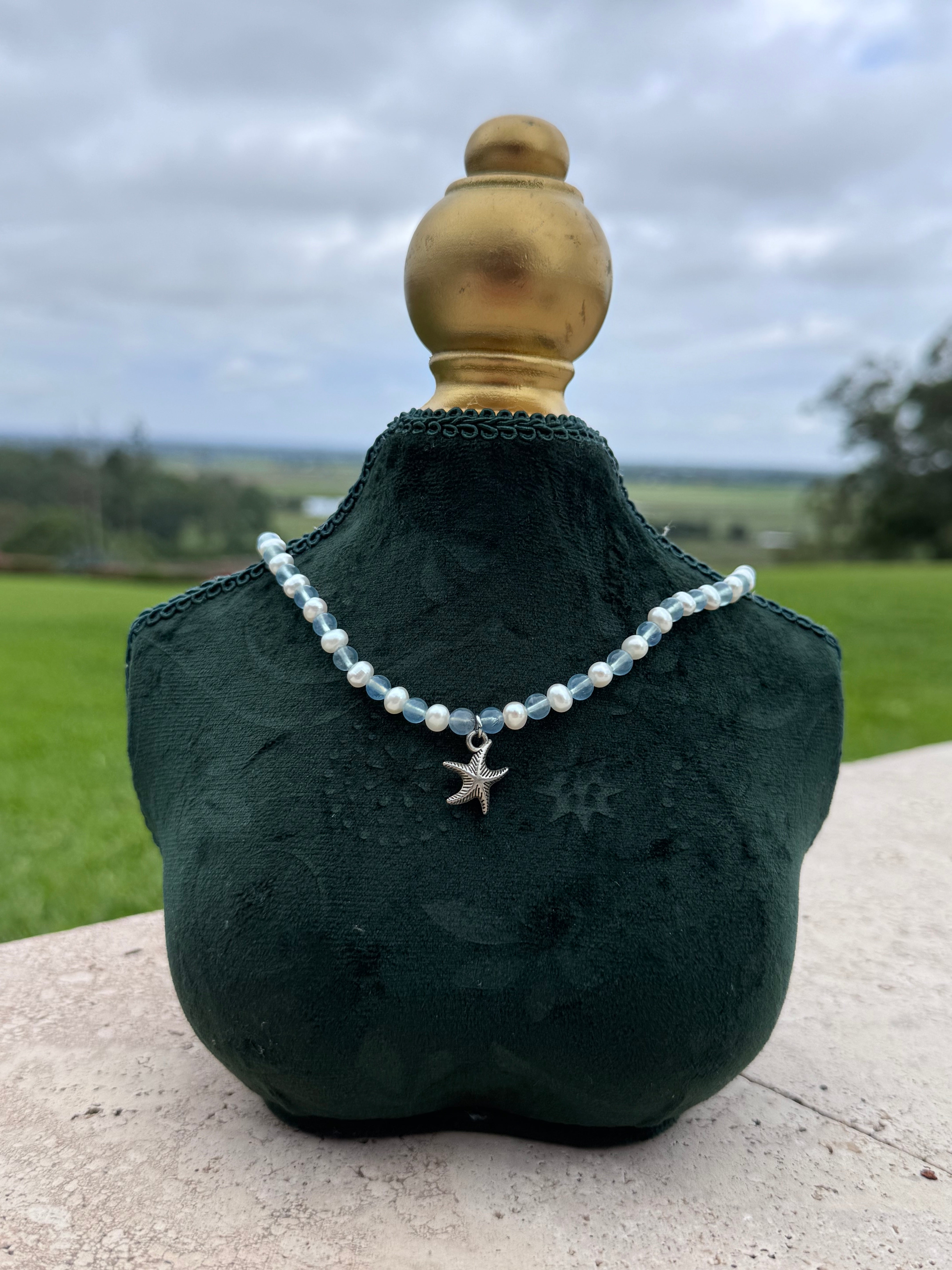 Aquamarine & Pearl Starfish necklace