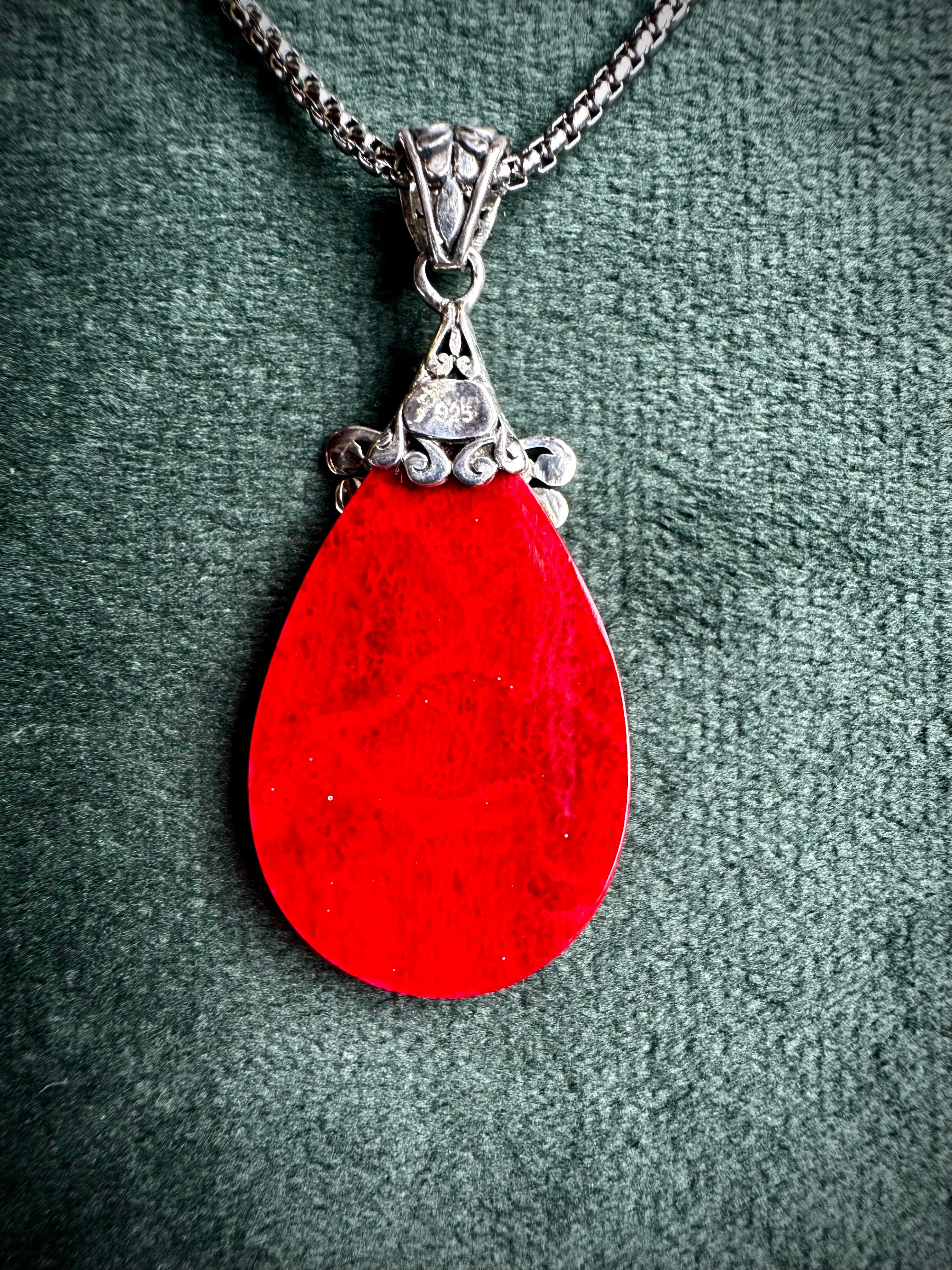 S925 Red Coral with Dragonfly Pendant