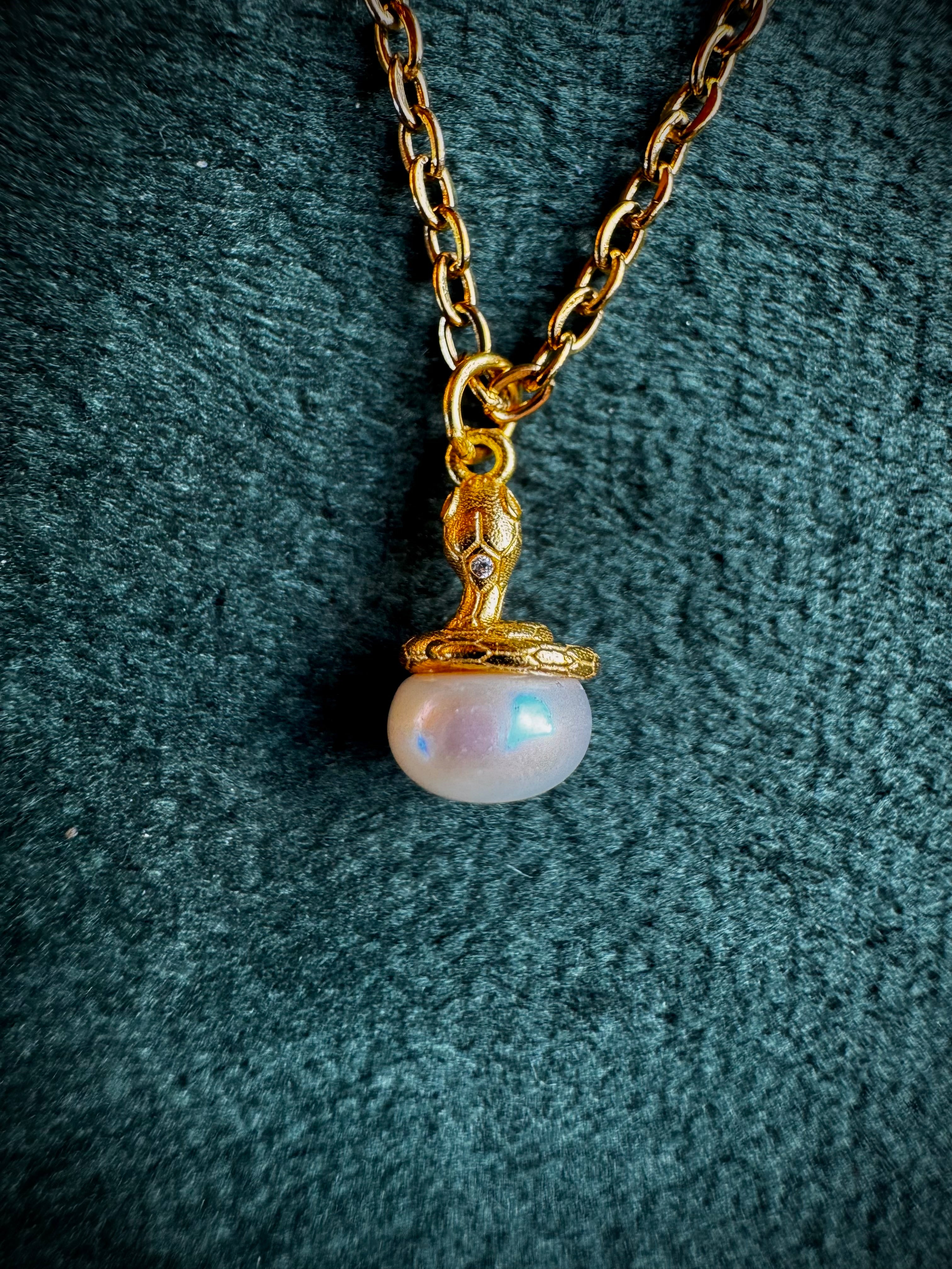 Gold Snake on Freshwater Pearl S925