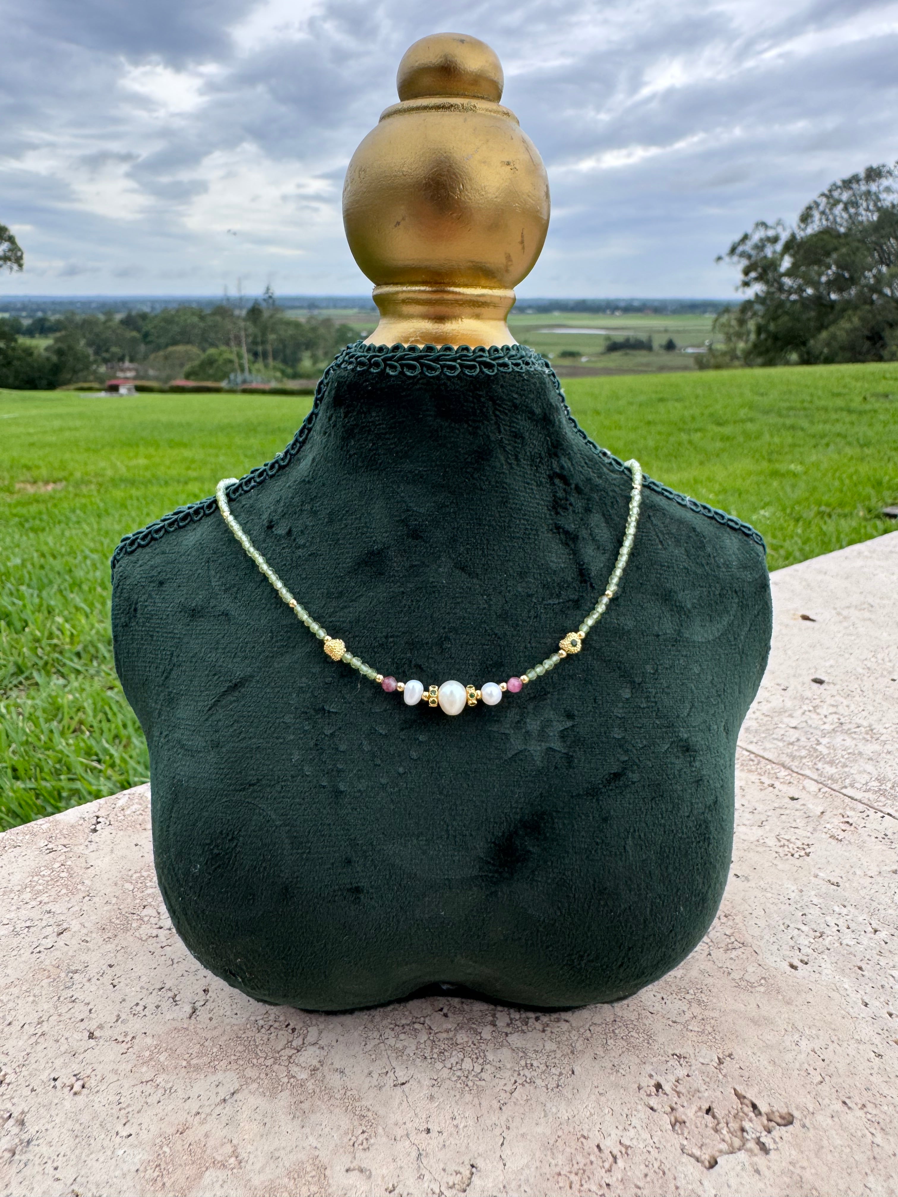 Peridot, Pearl & Tourmaline Necklace