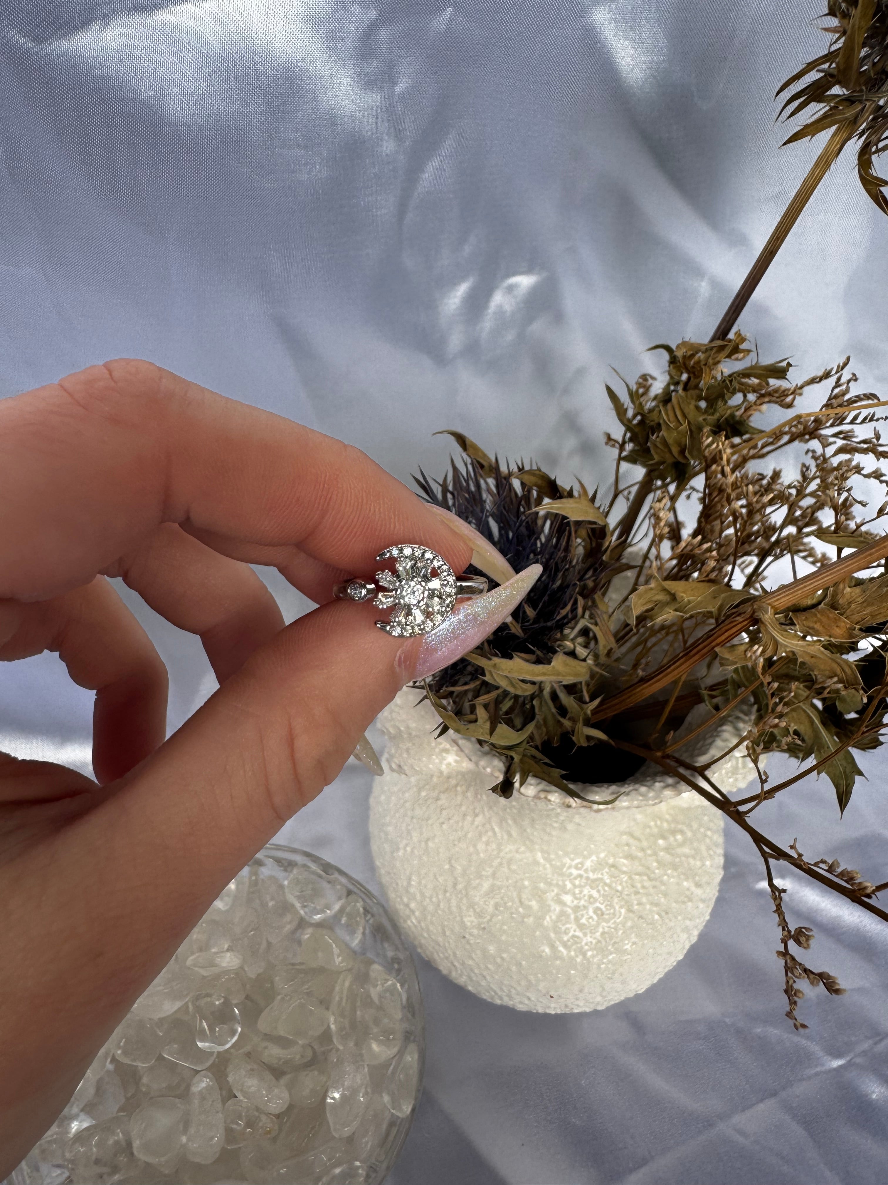 Moon and Star Gold Silver Fidget Ring