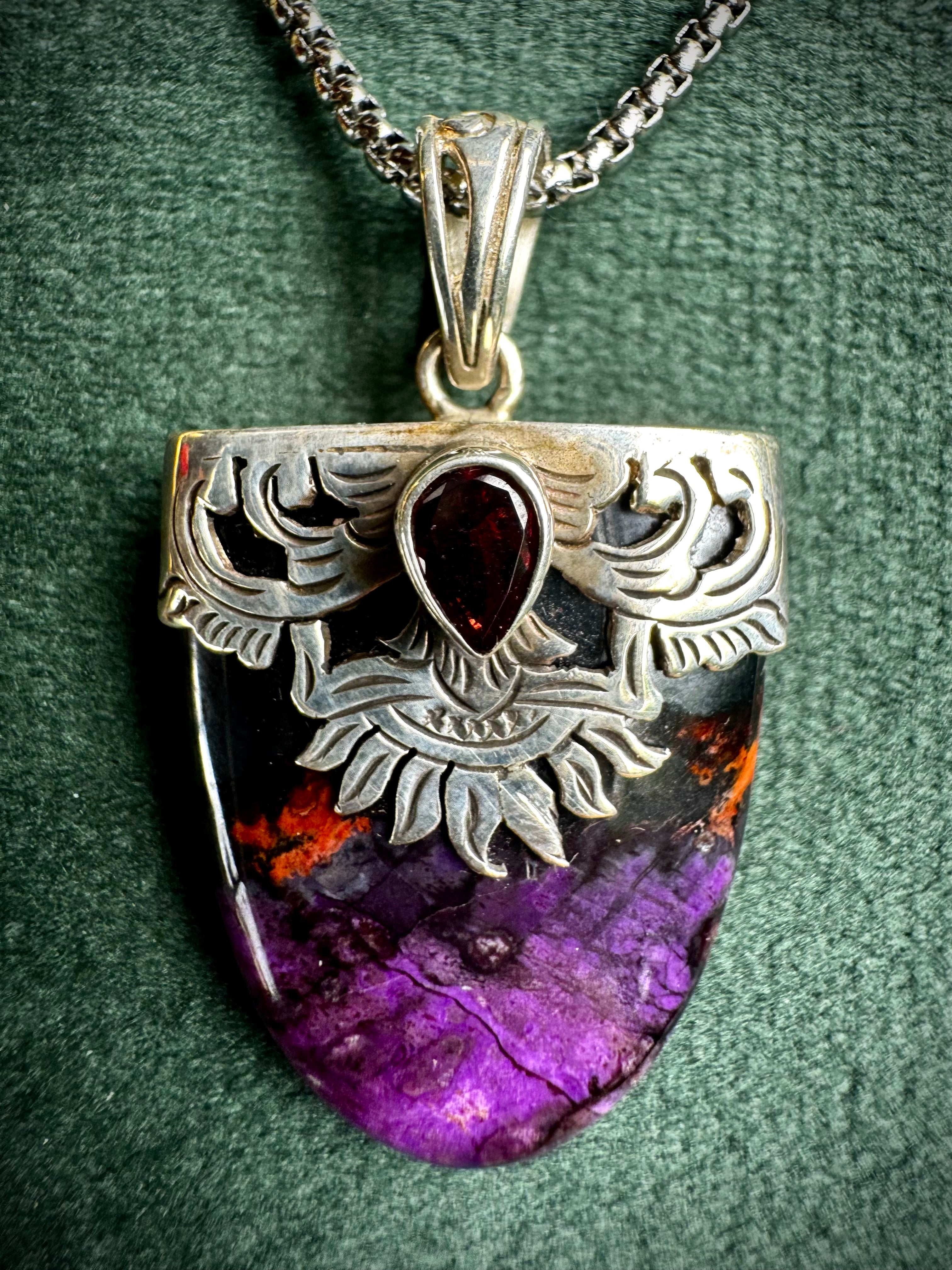 S925 Sugilite & Garnet Pendant