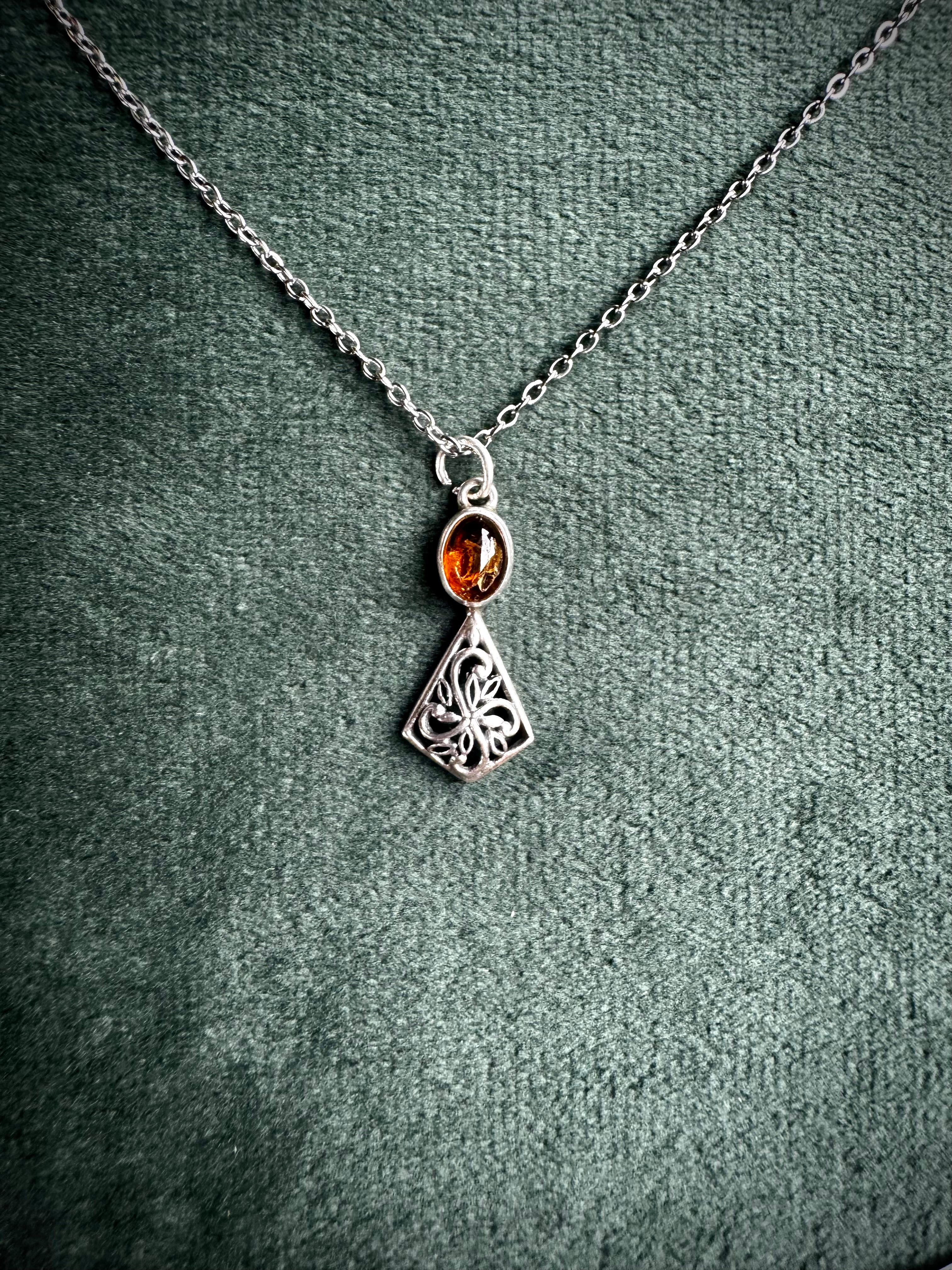 S925 Baltic Amber Filigree
