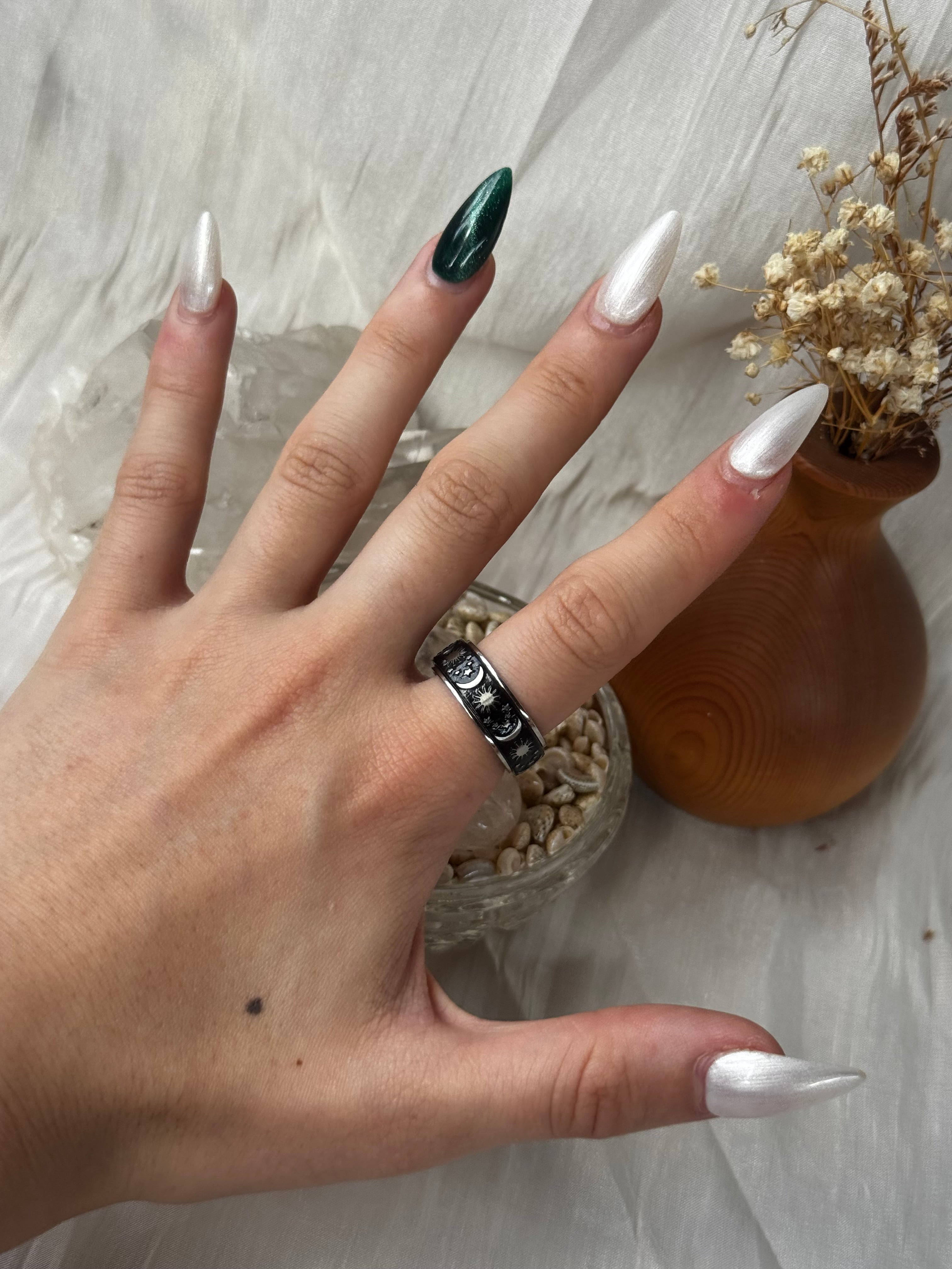 Star Moon Sun Fidget Ring - Gold Silver