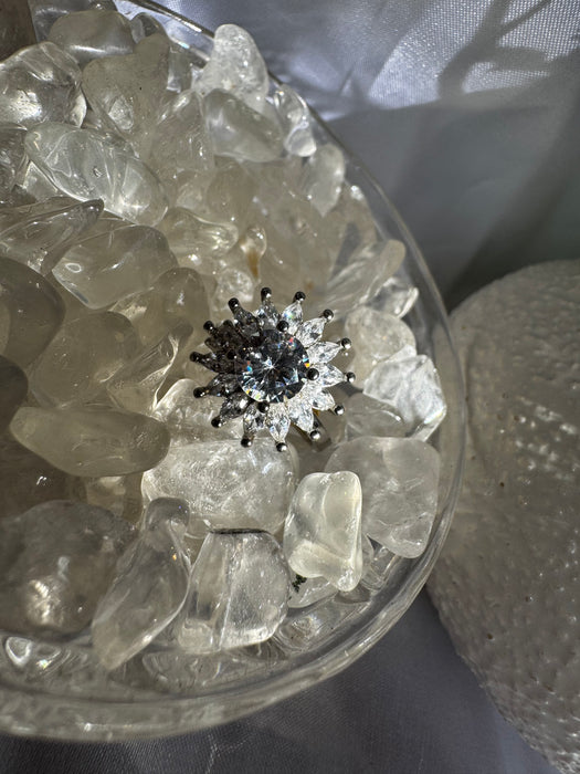 Silver Clear Sunflower Zirconia Fidget Ring