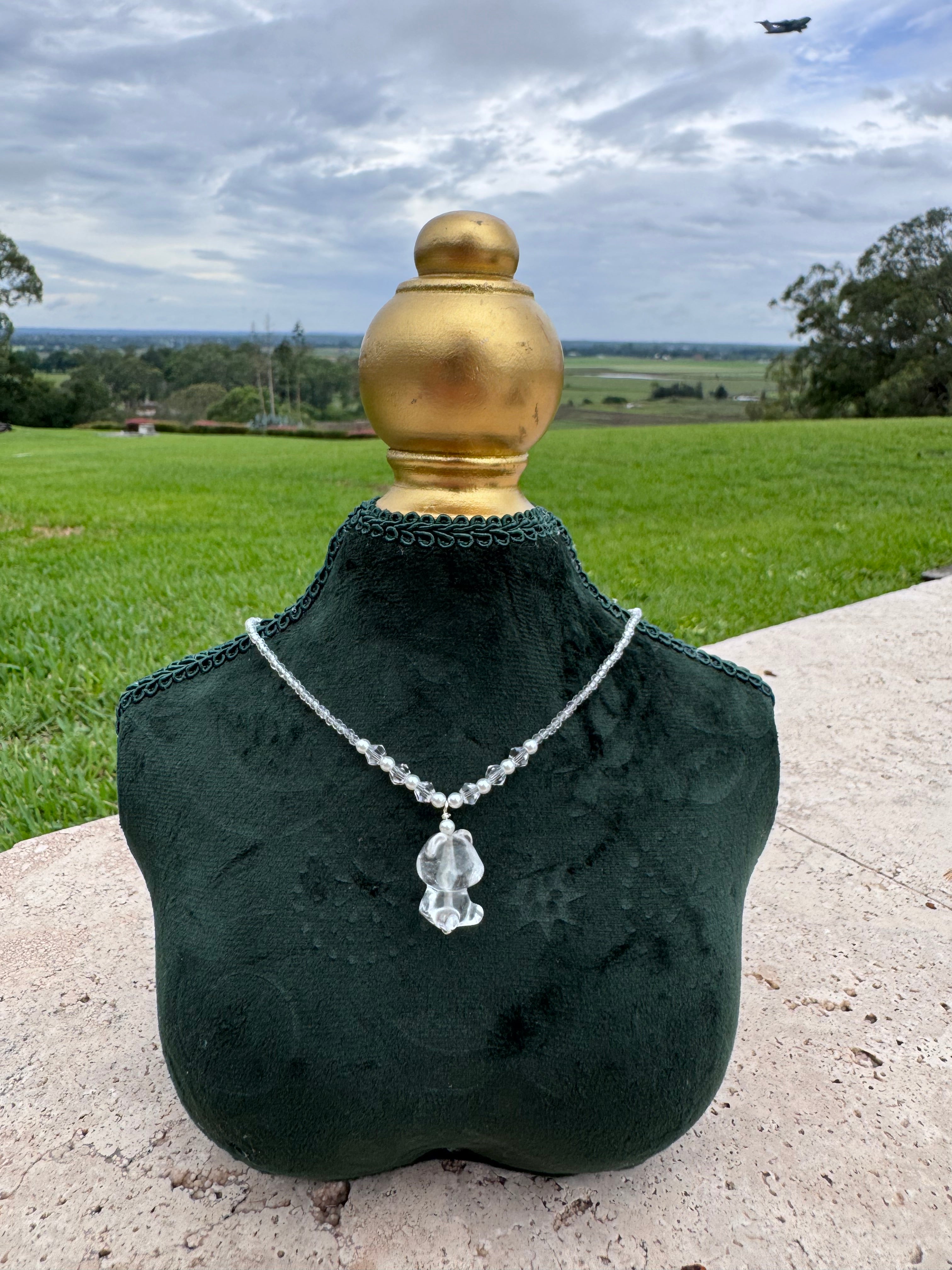 Clear Quartz Bear Necklace