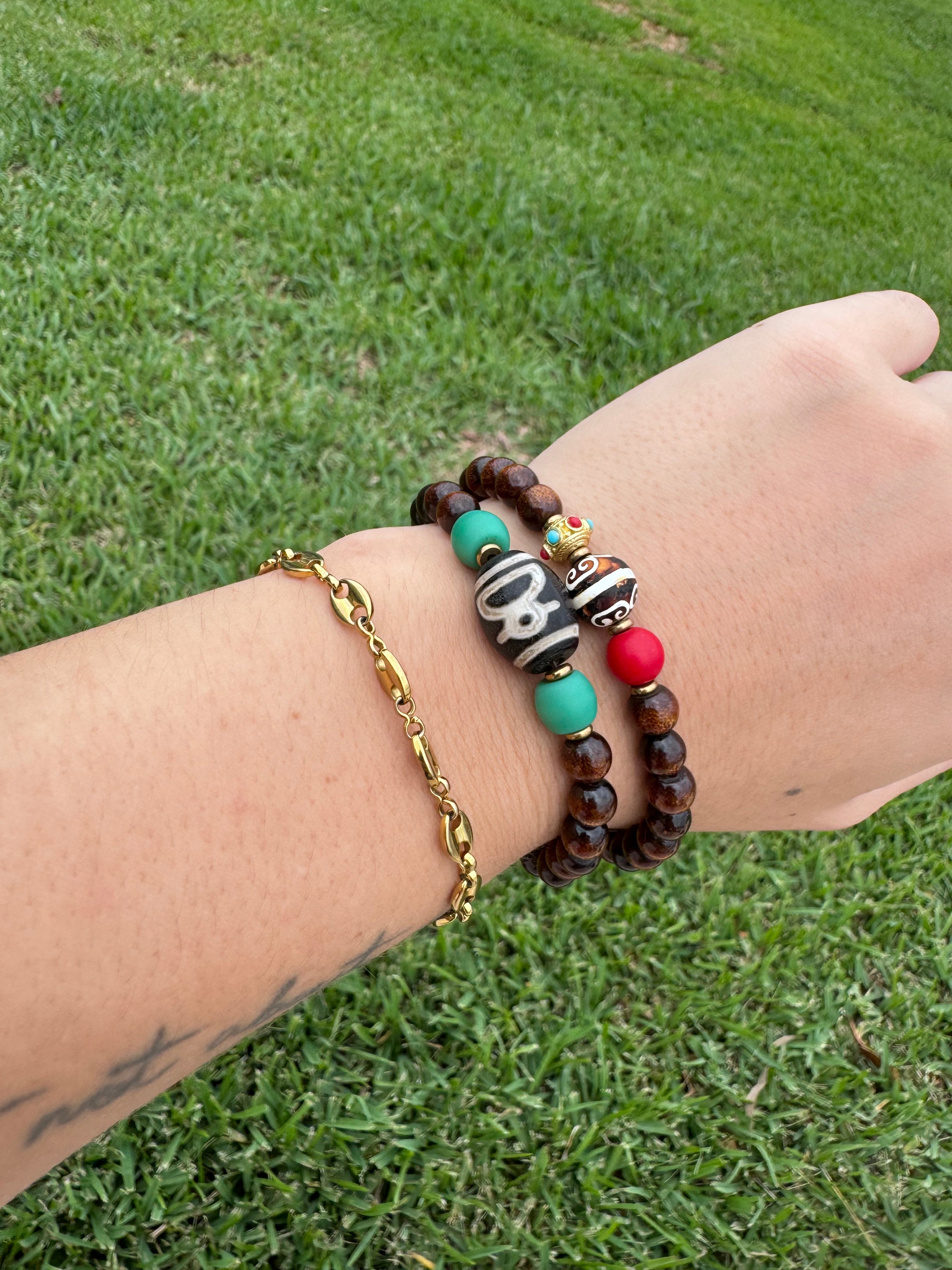Gold Coral & Tibetan Bead Choker / Bracelet