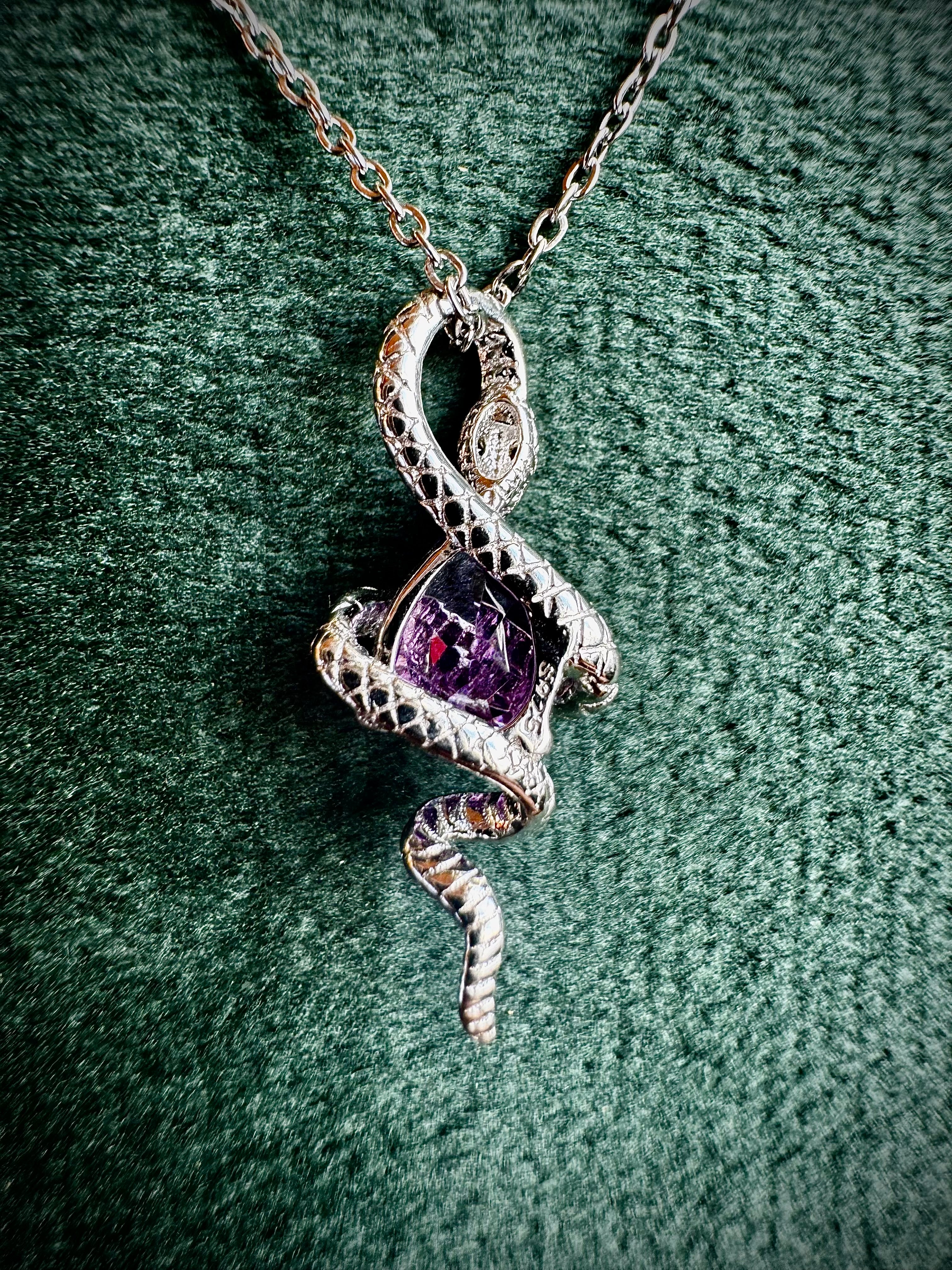 S925 Snake Holding Gem