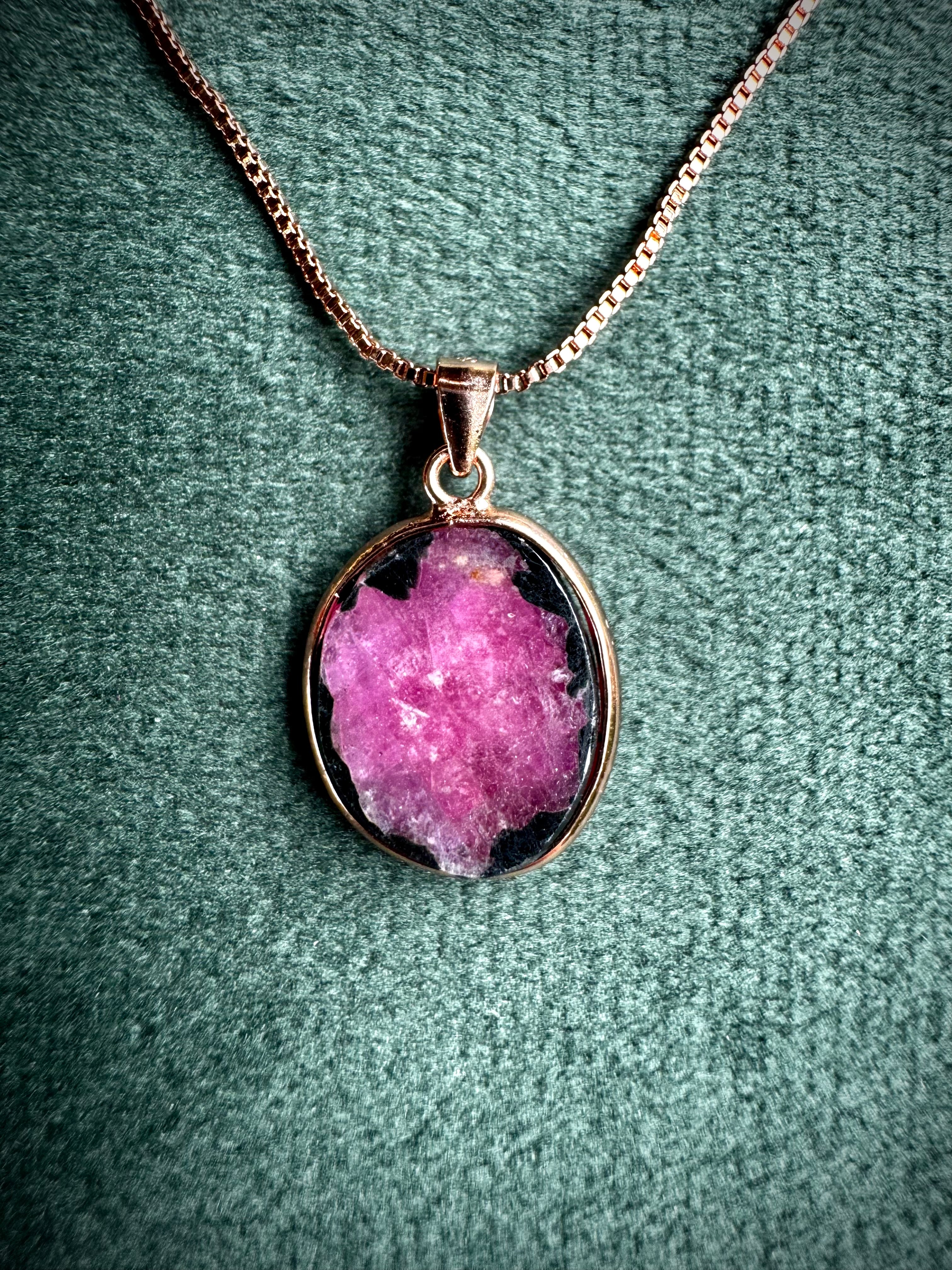 Raw Ruby Rose gold pendant