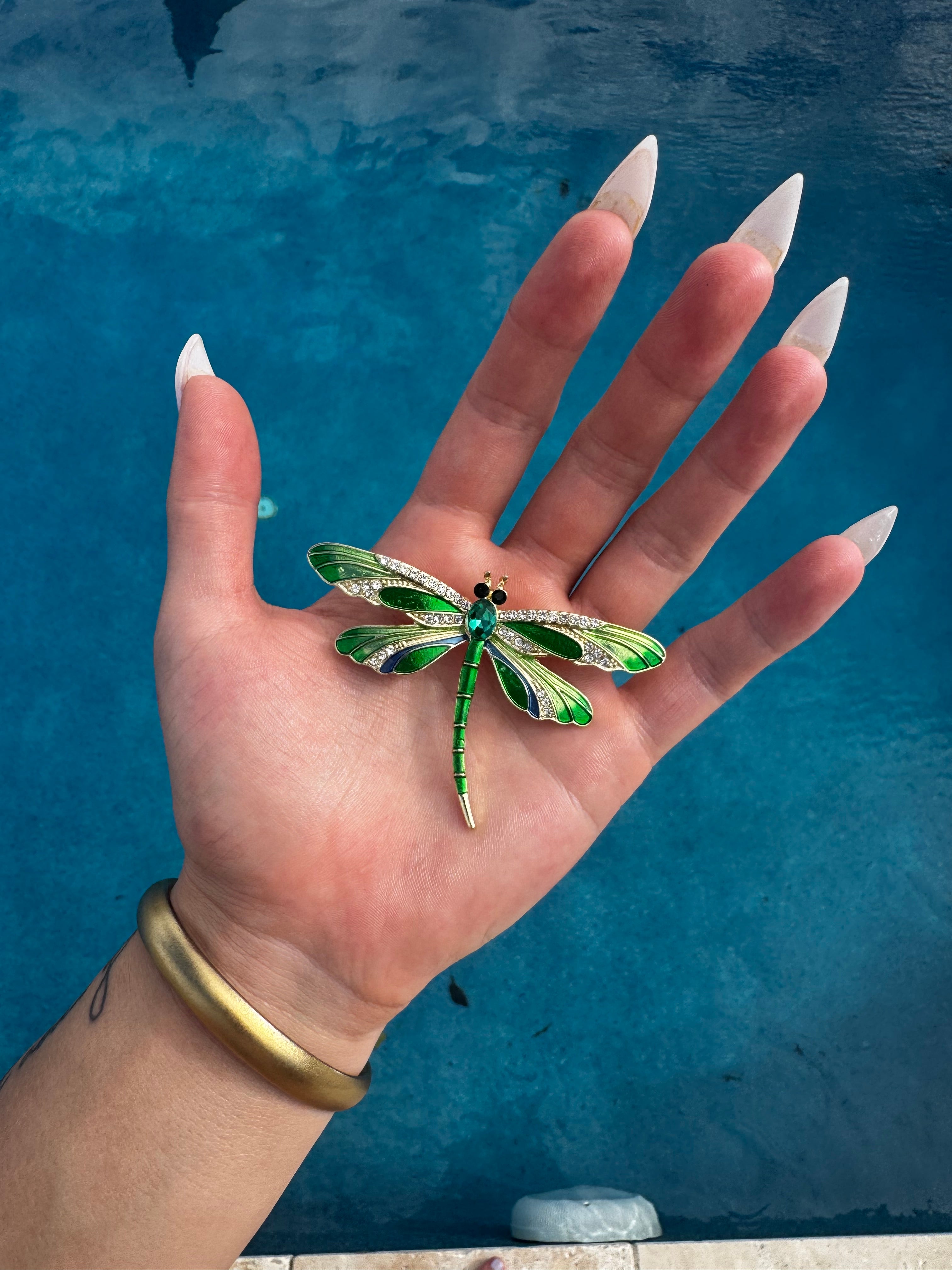 Celtic fantasy sparkling dragonfly enameled Broach