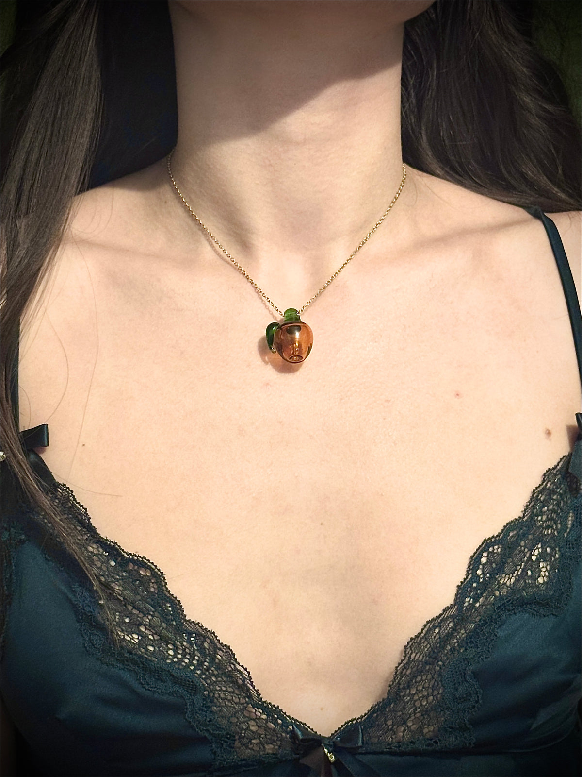 Apple Essential Oil Glass Bottle Gold Chain Necklace