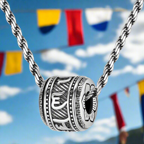 Tibetan Prayer Wheel Fidget Necklace.
