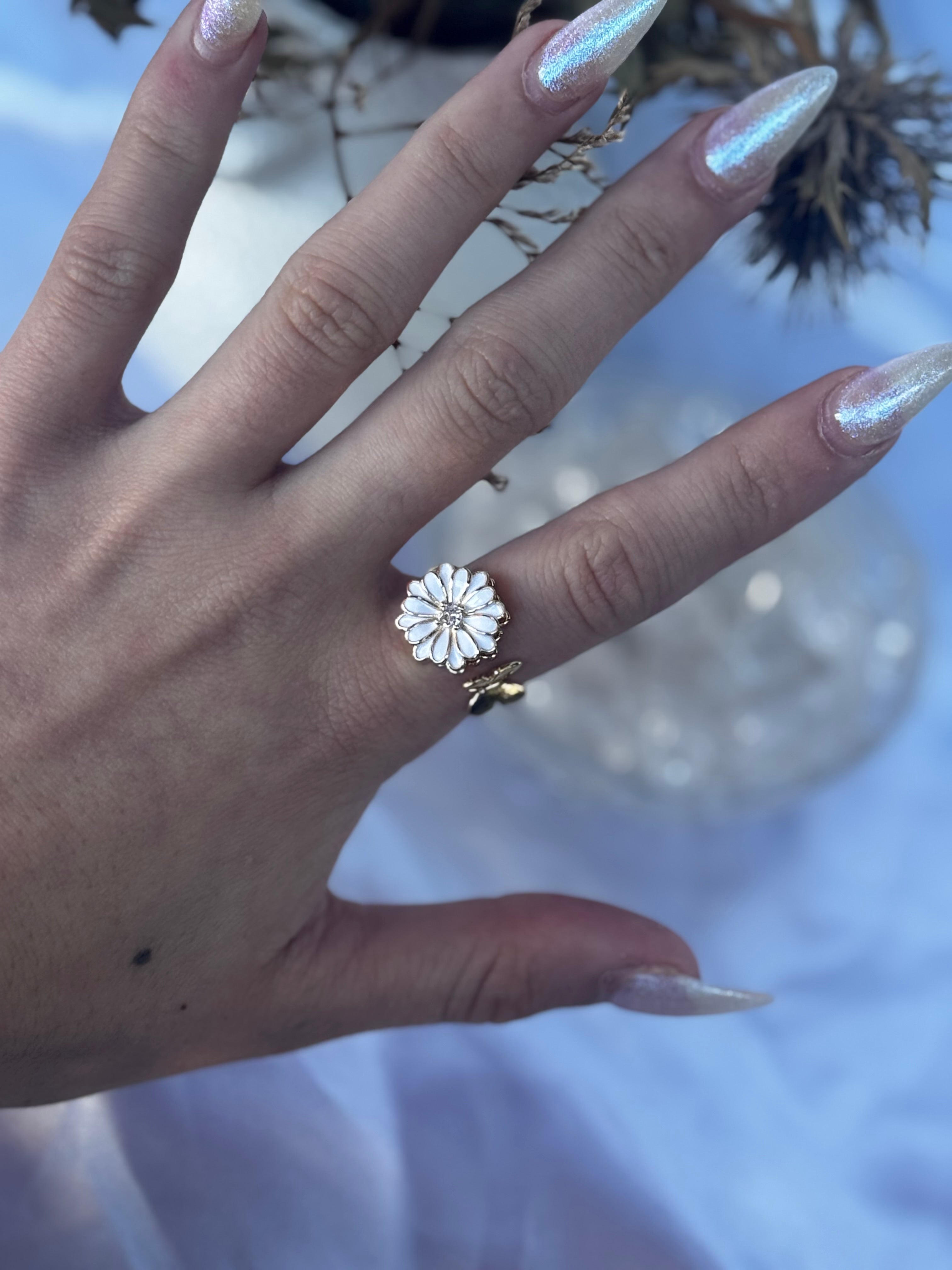 Gold white Flower Fidget Ring