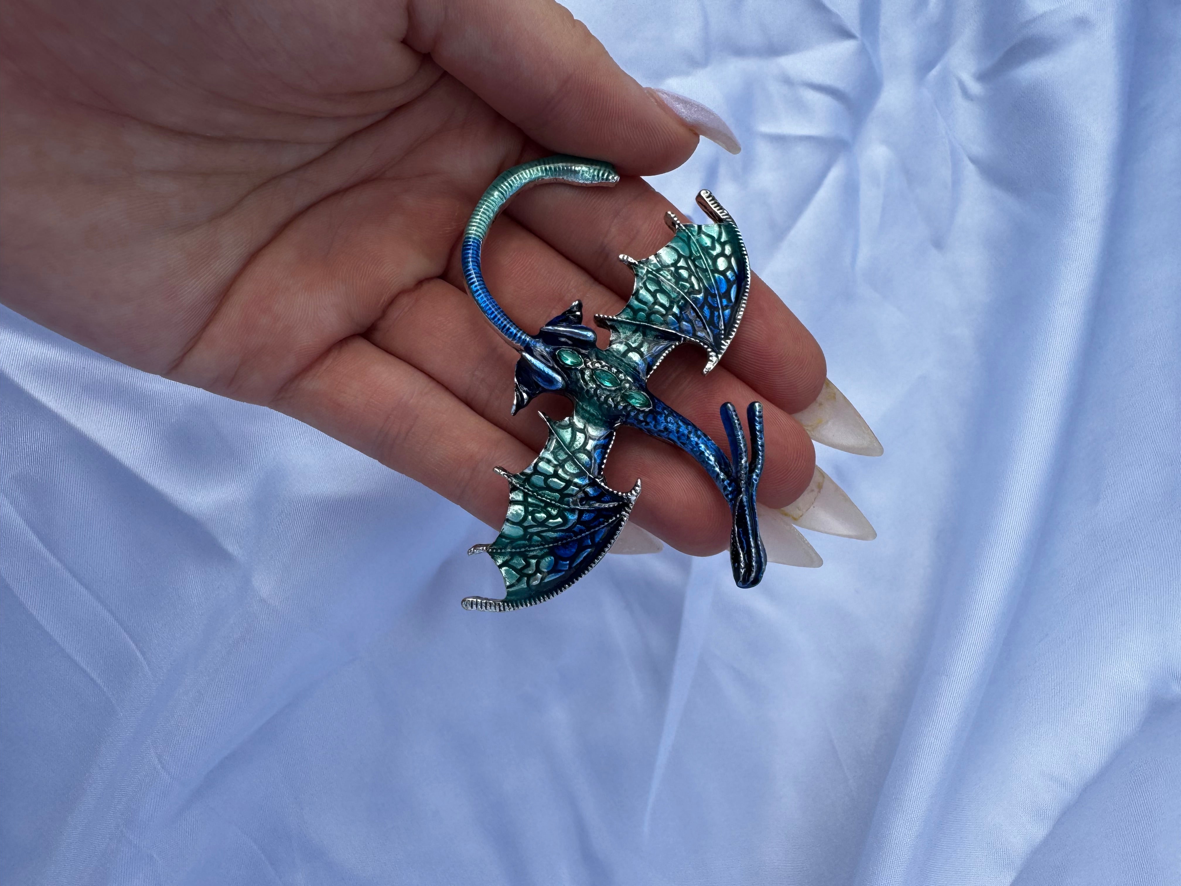 Celtic fantasy dragon enameled Broach