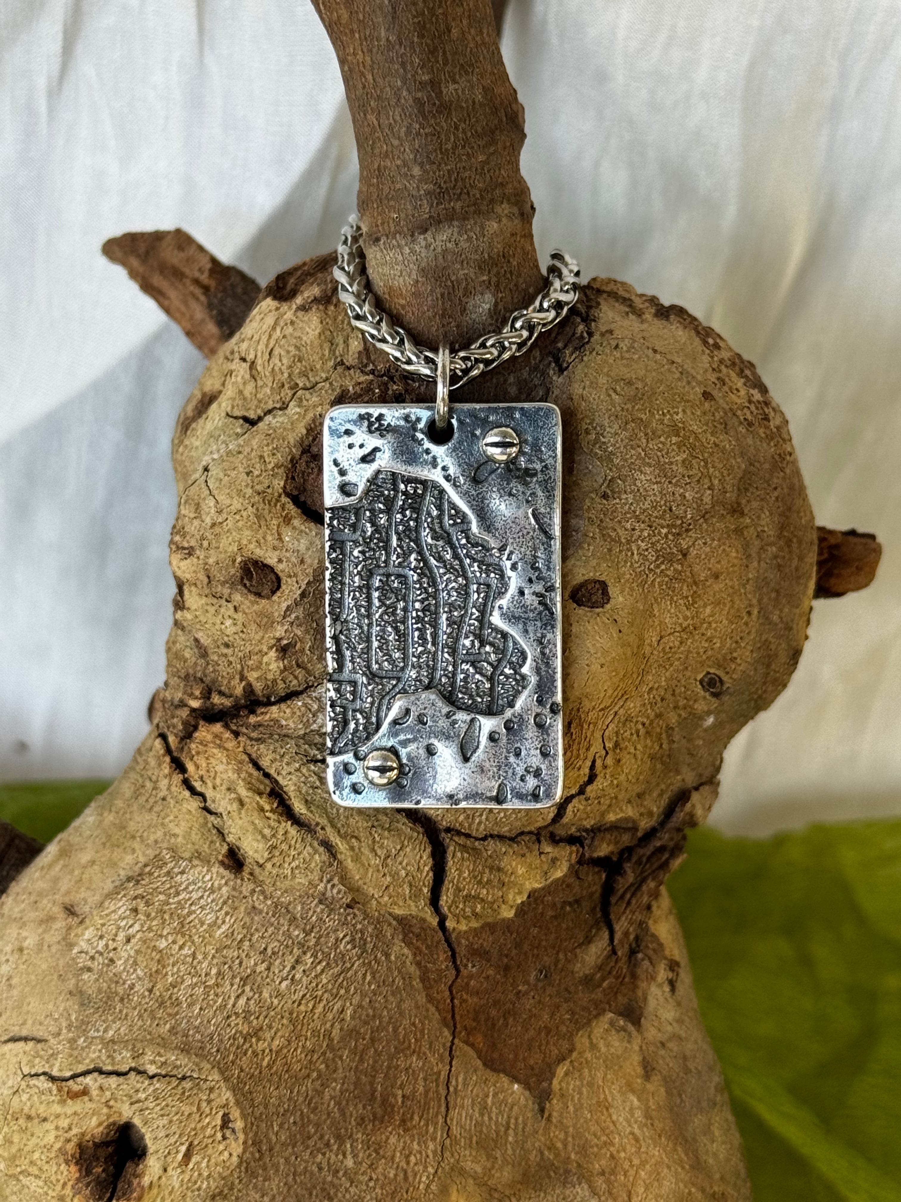 Silver Wood and Metal Stainless Steel Pendant