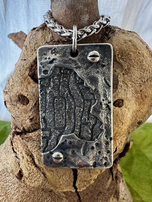 Silver Wood and Metal Stainless Steel Pendant