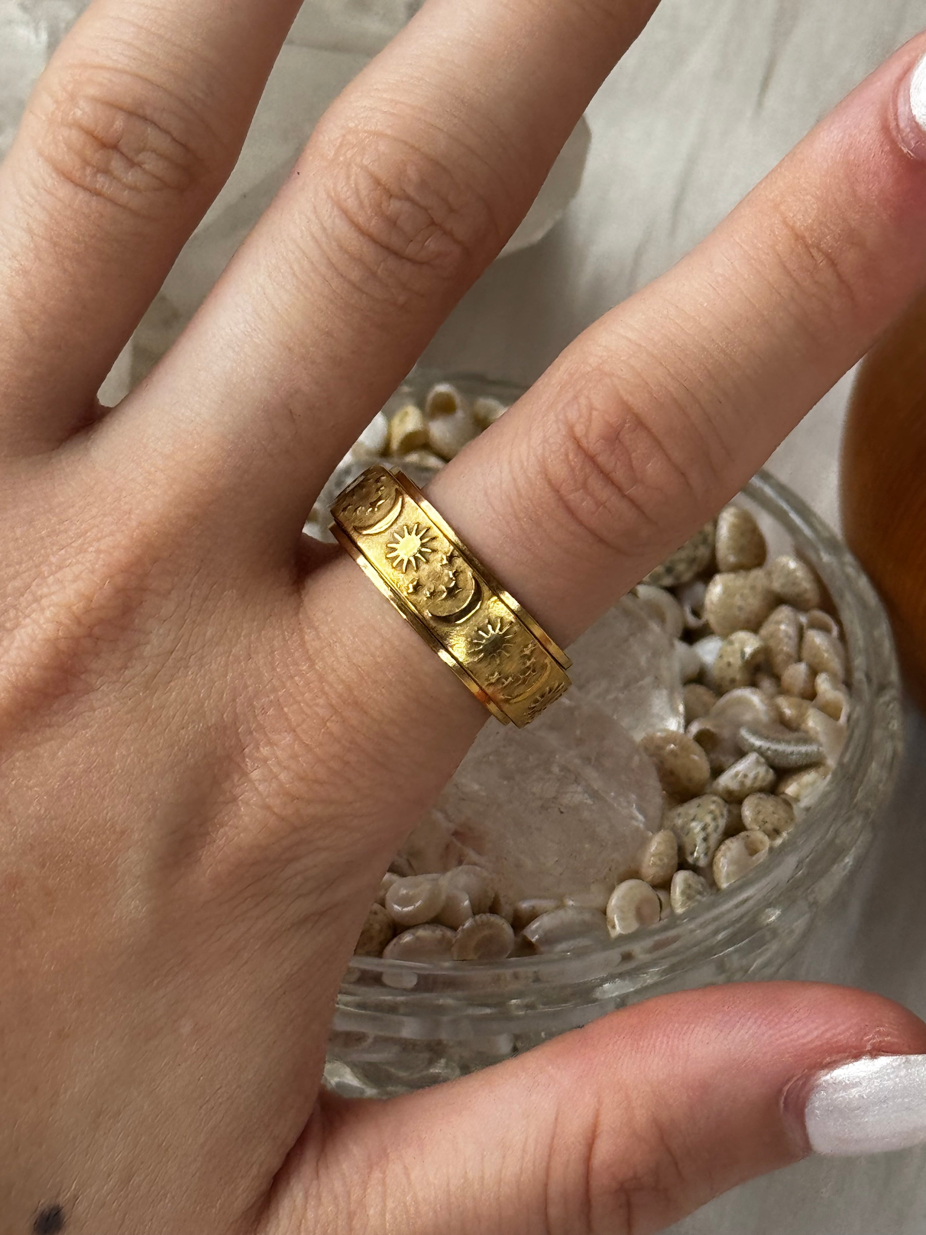 Star Moon Sun Fidget Ring - Gold Silver