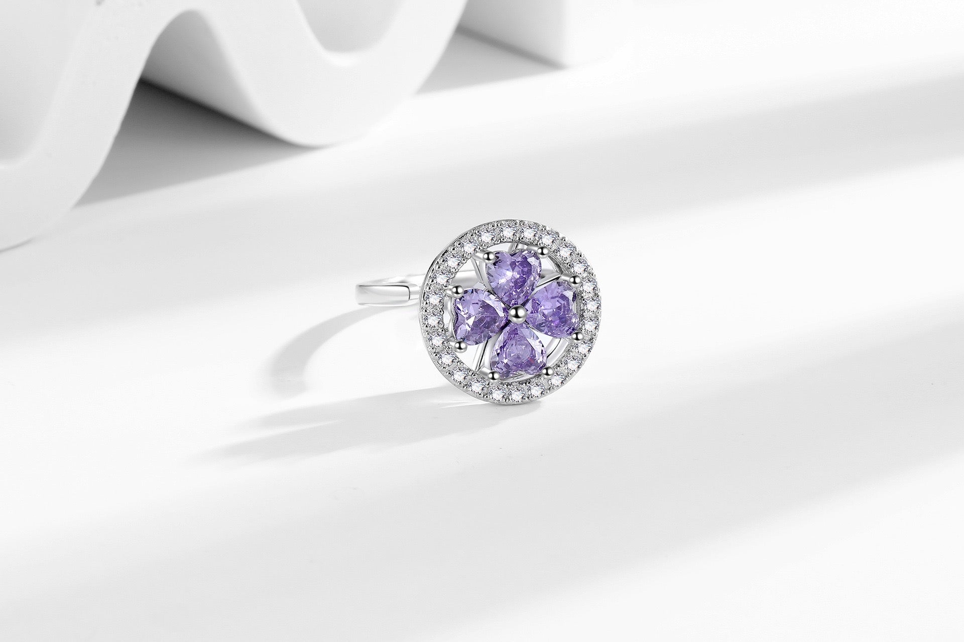 Amethyst Purple 4 Leaf Clover Fidget Ring