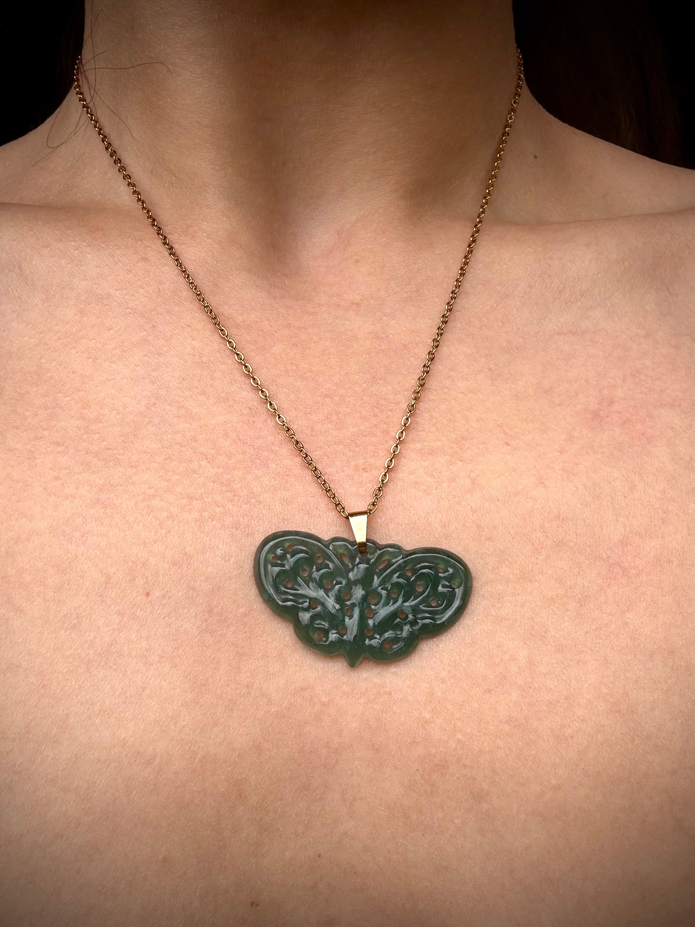 Blue Jade Butterfly Pendant
